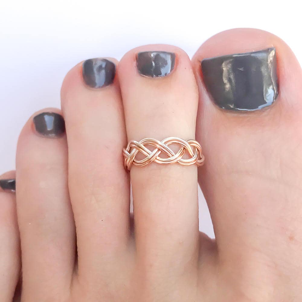 Braided Toe Ring, 14K Rose Gold Filled & Sterling Silver