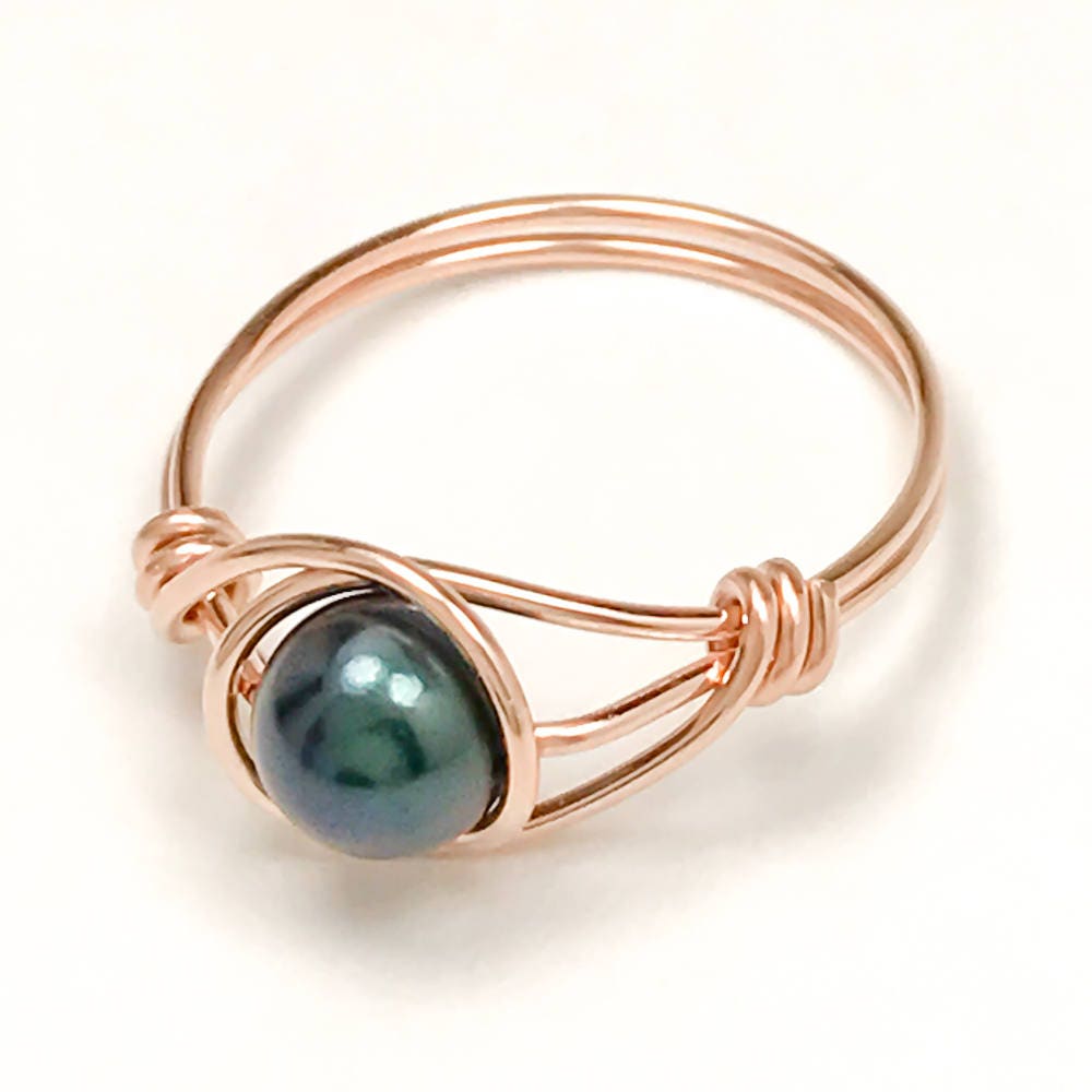 SIZE 6.25 Black Pearl Ring, 14K Rose Gold Filled