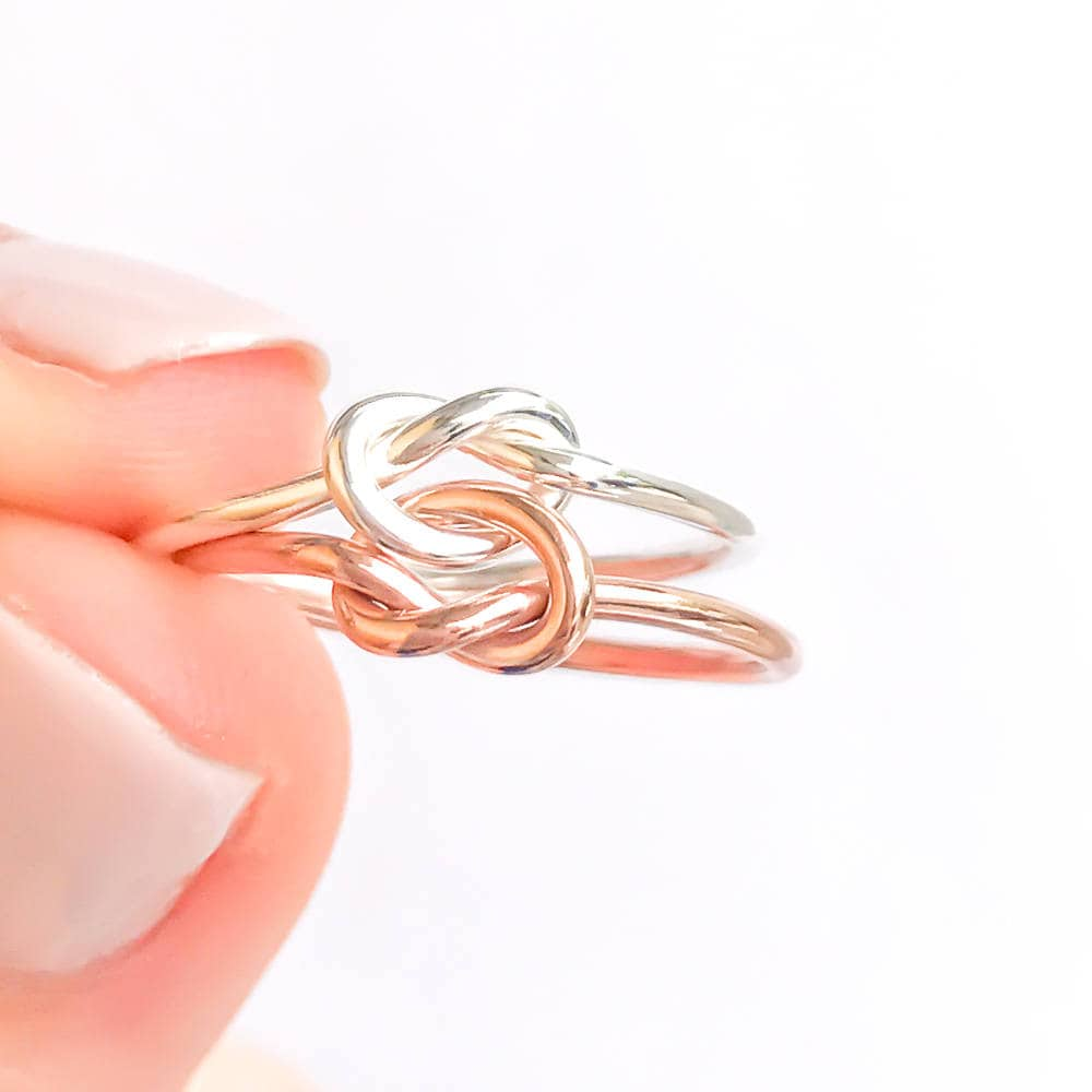 SIZE 7 Double Knot Ring, 14K Rose Gold Filled & 925 Sterling Silver