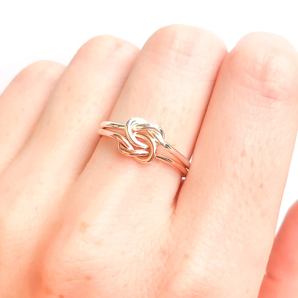 SIZE 7 Double Knot Ring, 14K Rose Gold Filled & 925 Sterling Silver