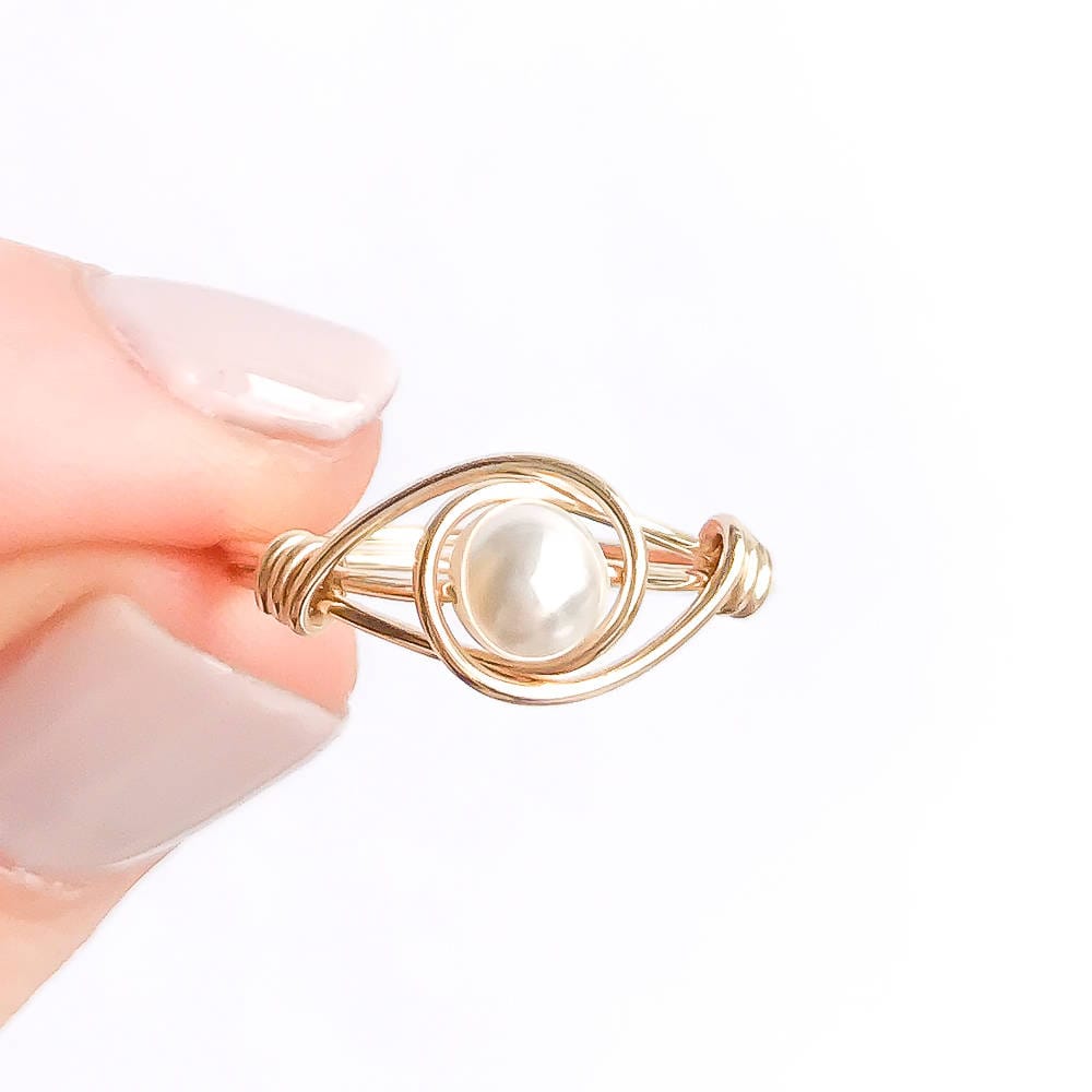 Wire Wrapped Pearl Ring, 14K Gold Filled