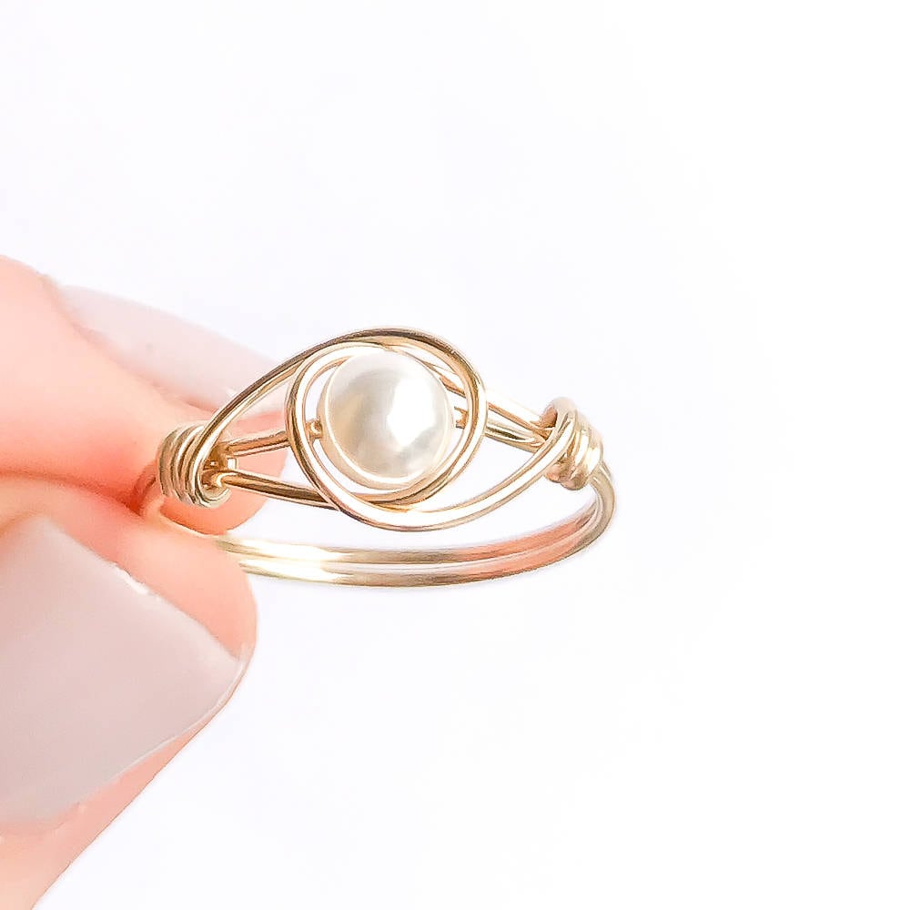 Wire Wrapped Pearl Ring, 14K Gold Filled