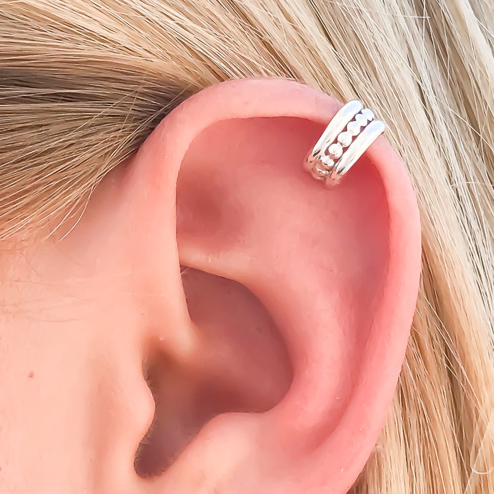 Silver Bead Cartilage Ear Cuff