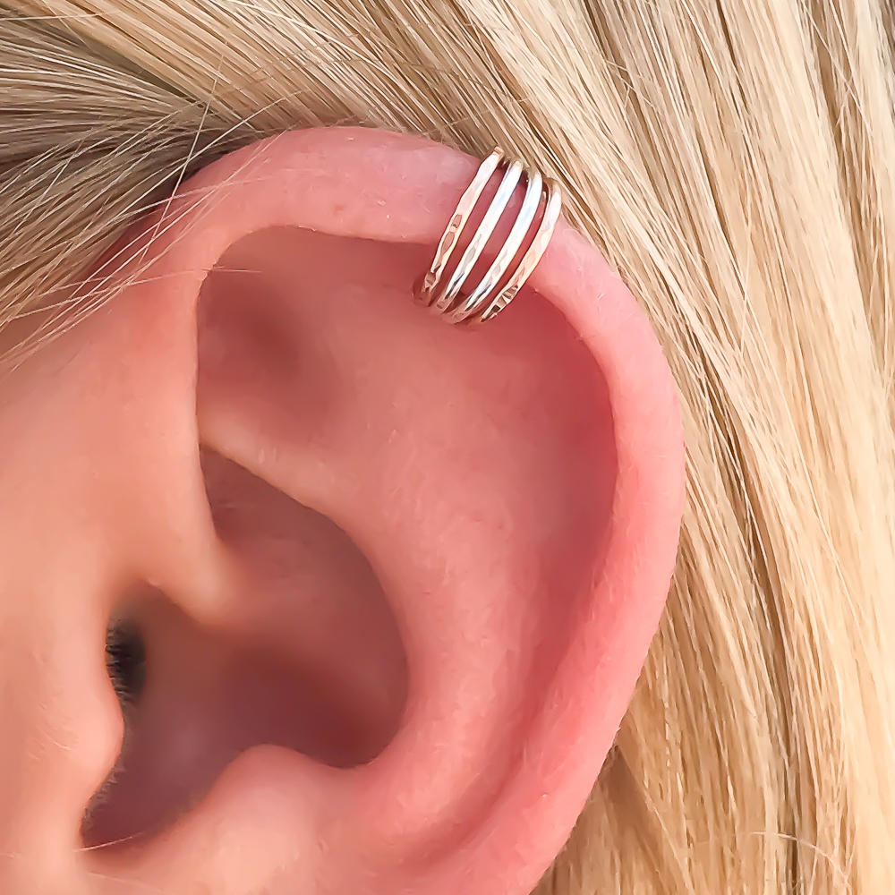 Four Strand Mini Ear Cuff, 14K Rose Gold & Sterling Silver