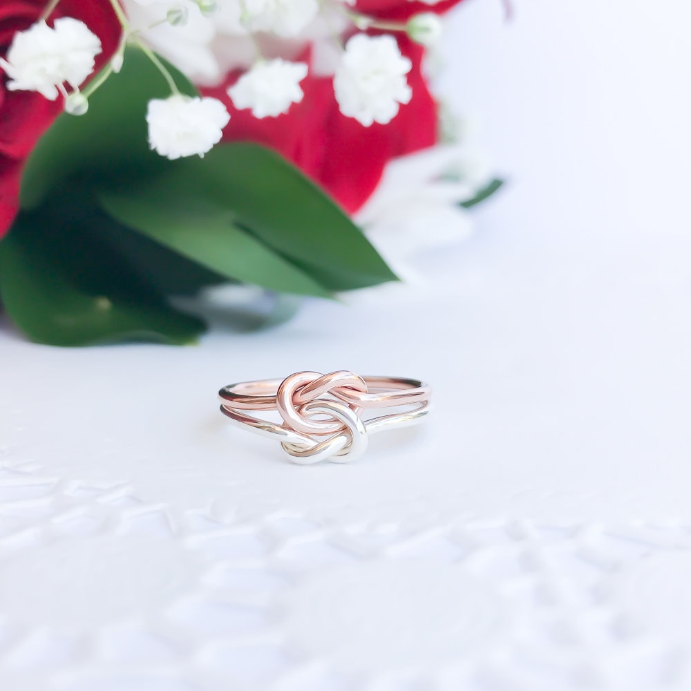 SIZE 7 Double Knot Ring, 14K Rose Gold Filled & 925 Sterling Silver