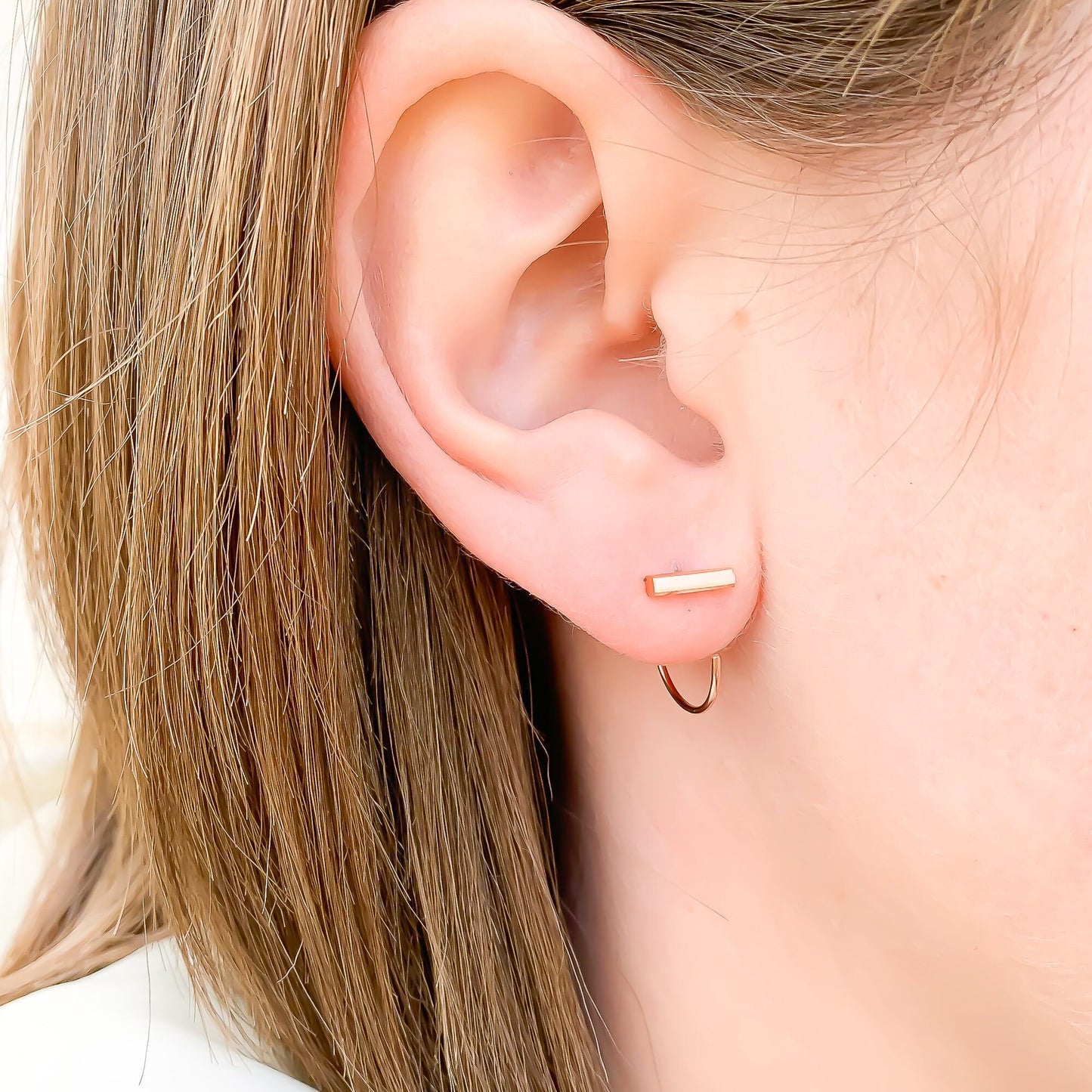 Bar Threader Half Hoop Earrings, 14K Gold Filled