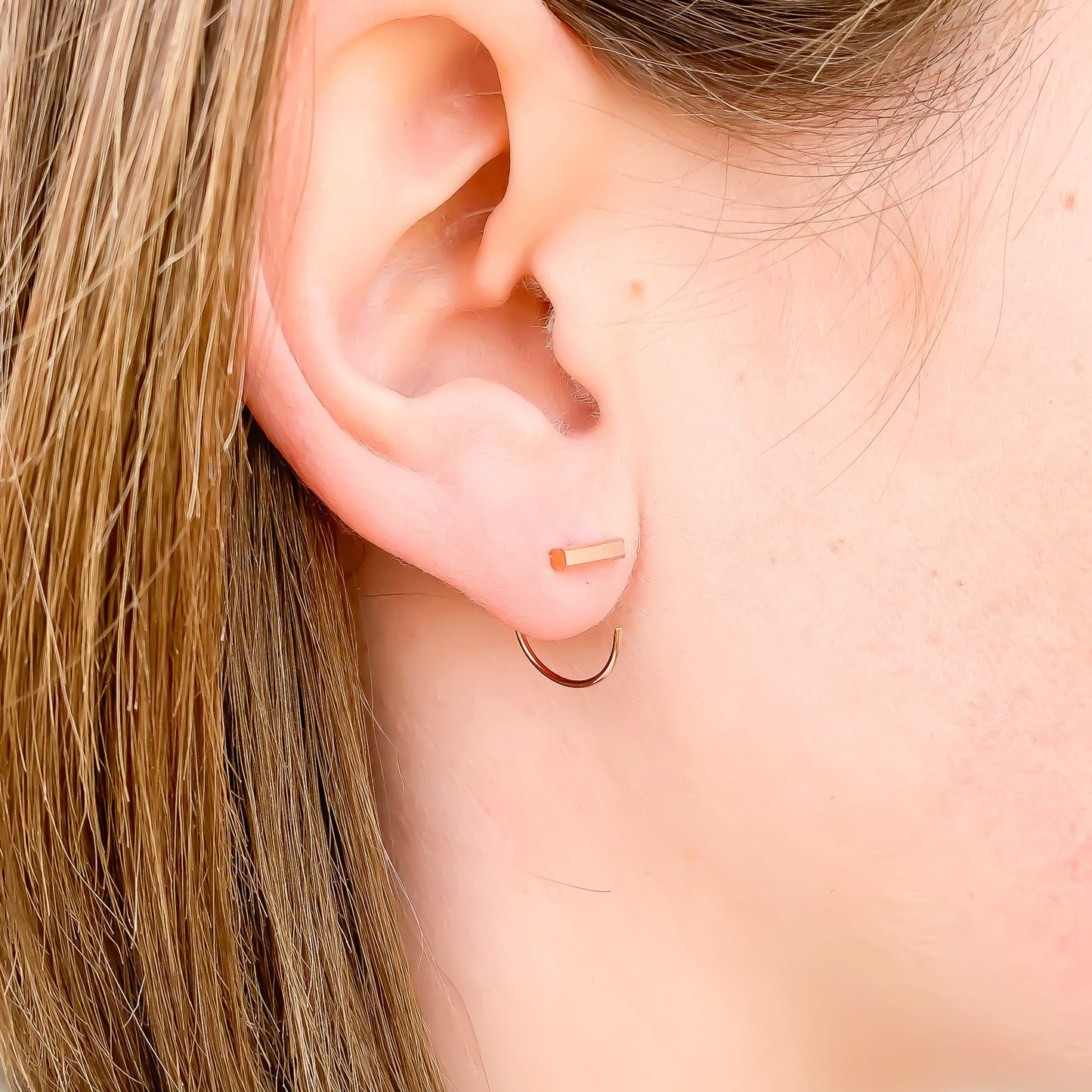 Bar Threader Half Hoop Earrings, 14K Gold Filled