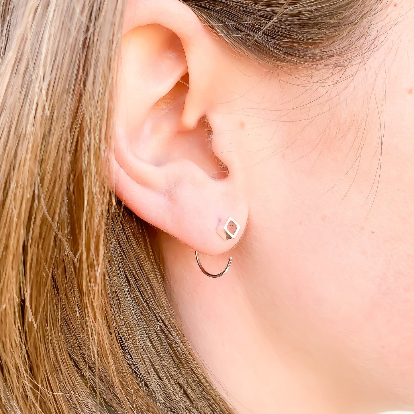 Open Cuboid Threader Hoop Earrings, Sterling Silver