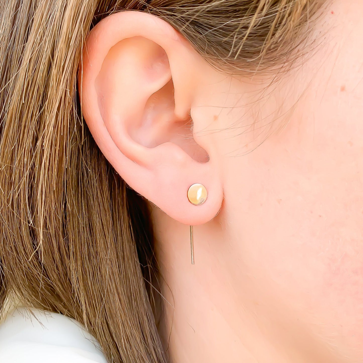 Disc Threader Earrings, 14K Rose Gold Filled