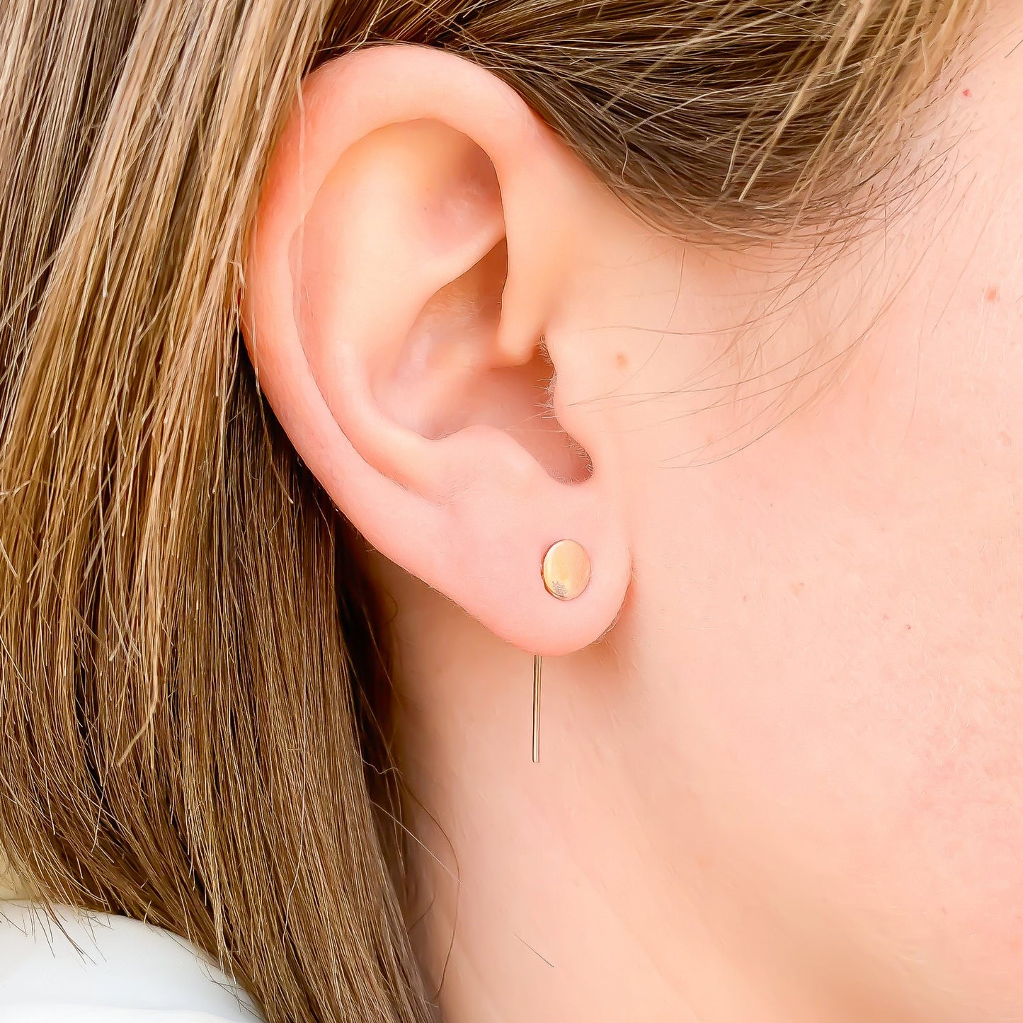 Disc Threader Earrings, 14K Rose Gold Filled