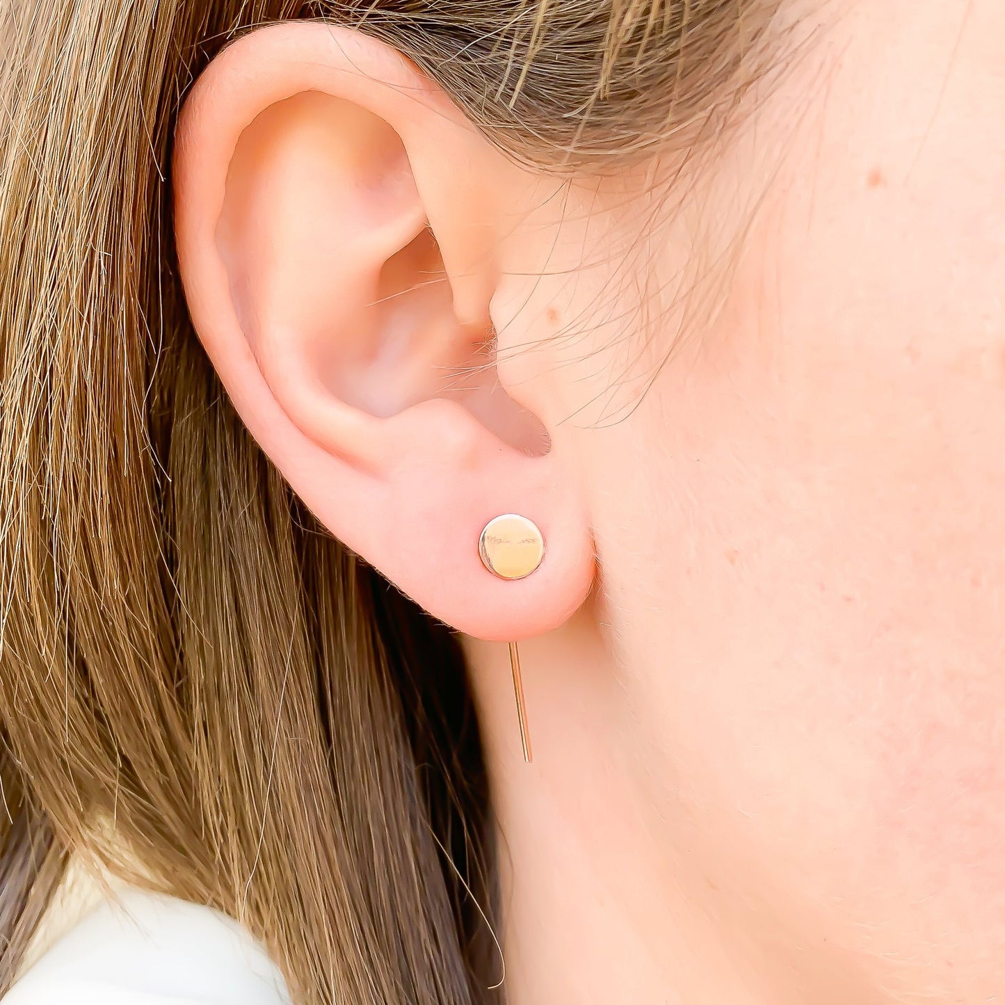 Disc Threader Earrings, 14K Rose Gold Filled