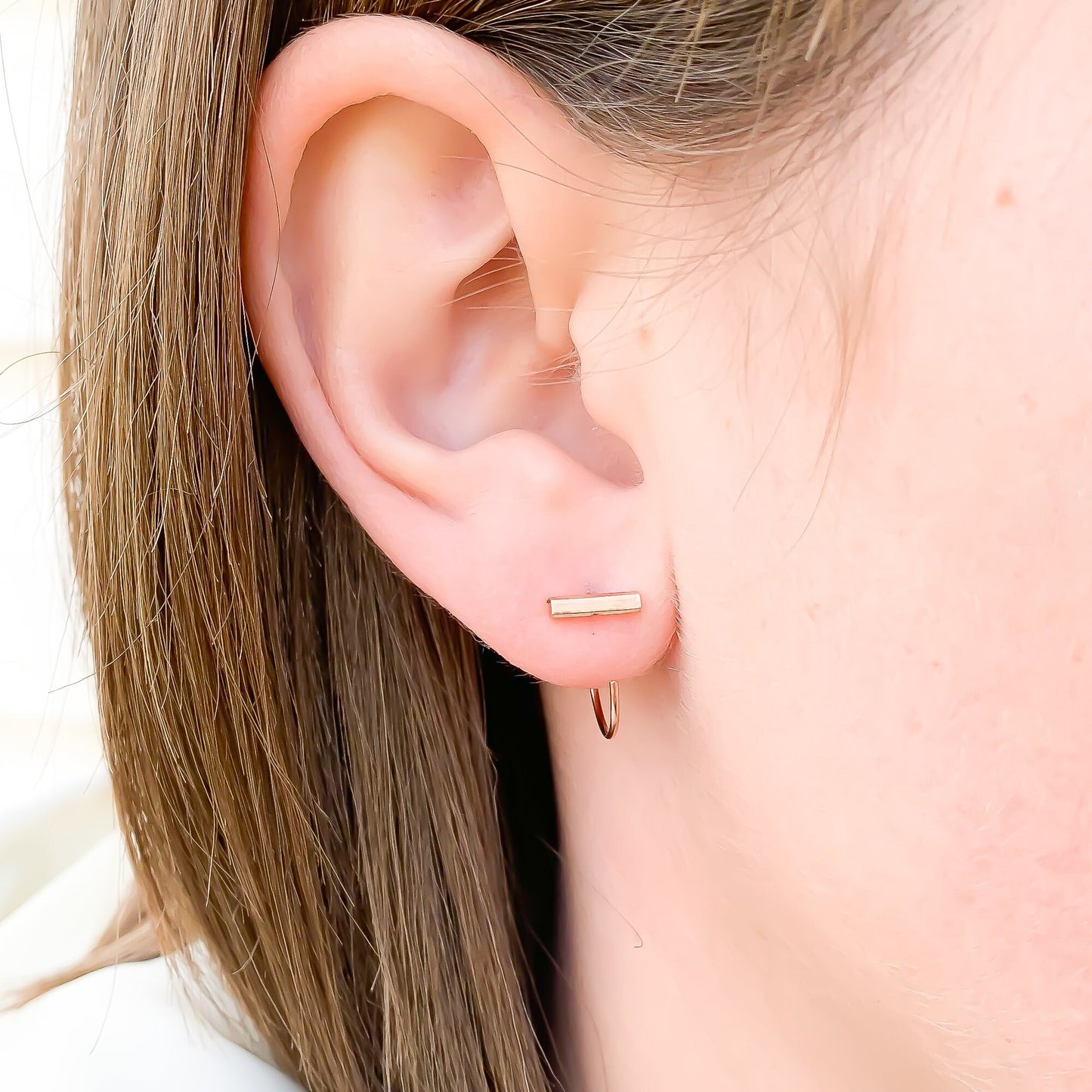 Bar Threader Half Hoop Earrings, 14K Gold Filled