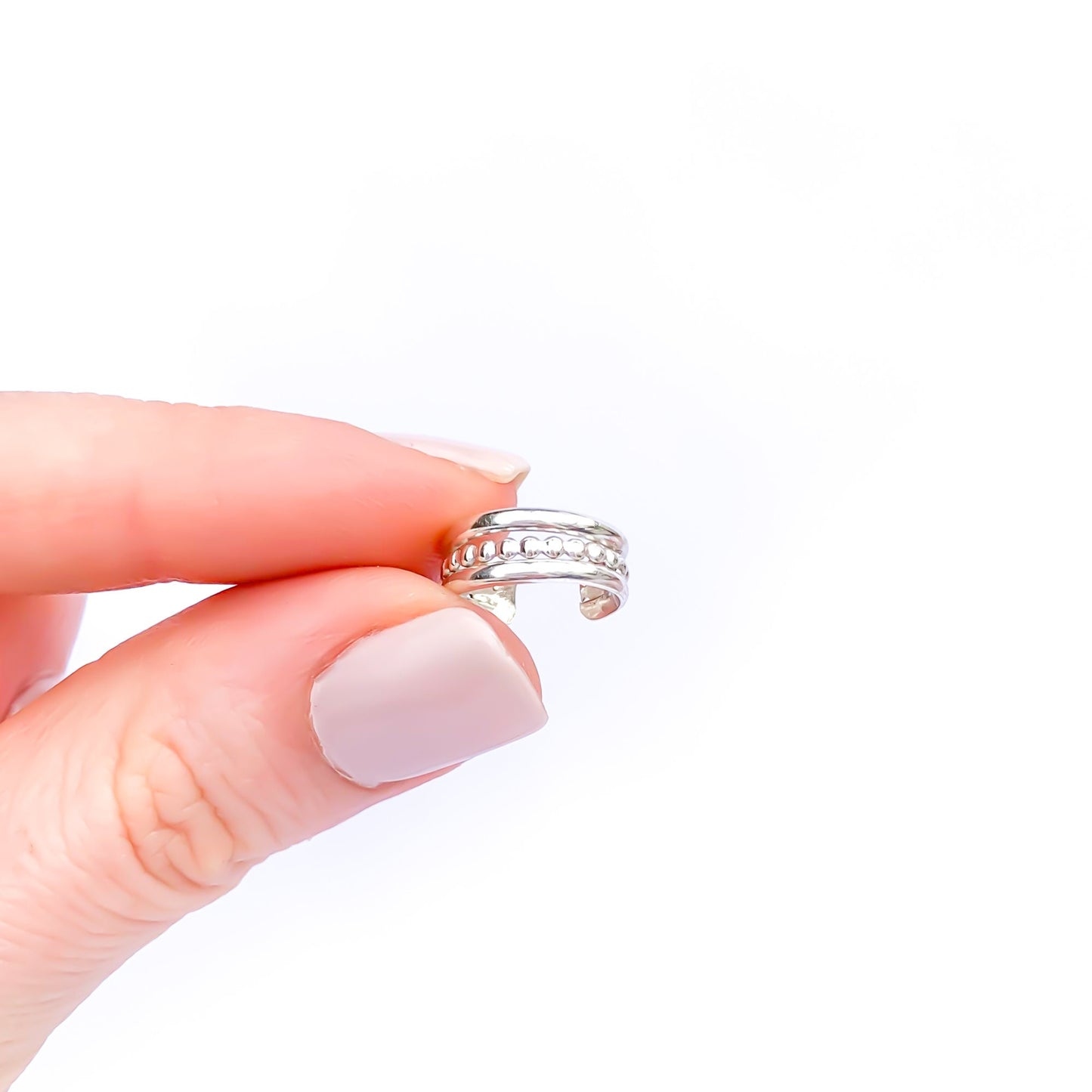 Bead Conch Ear Cuff Triple Band, Sterling Silver