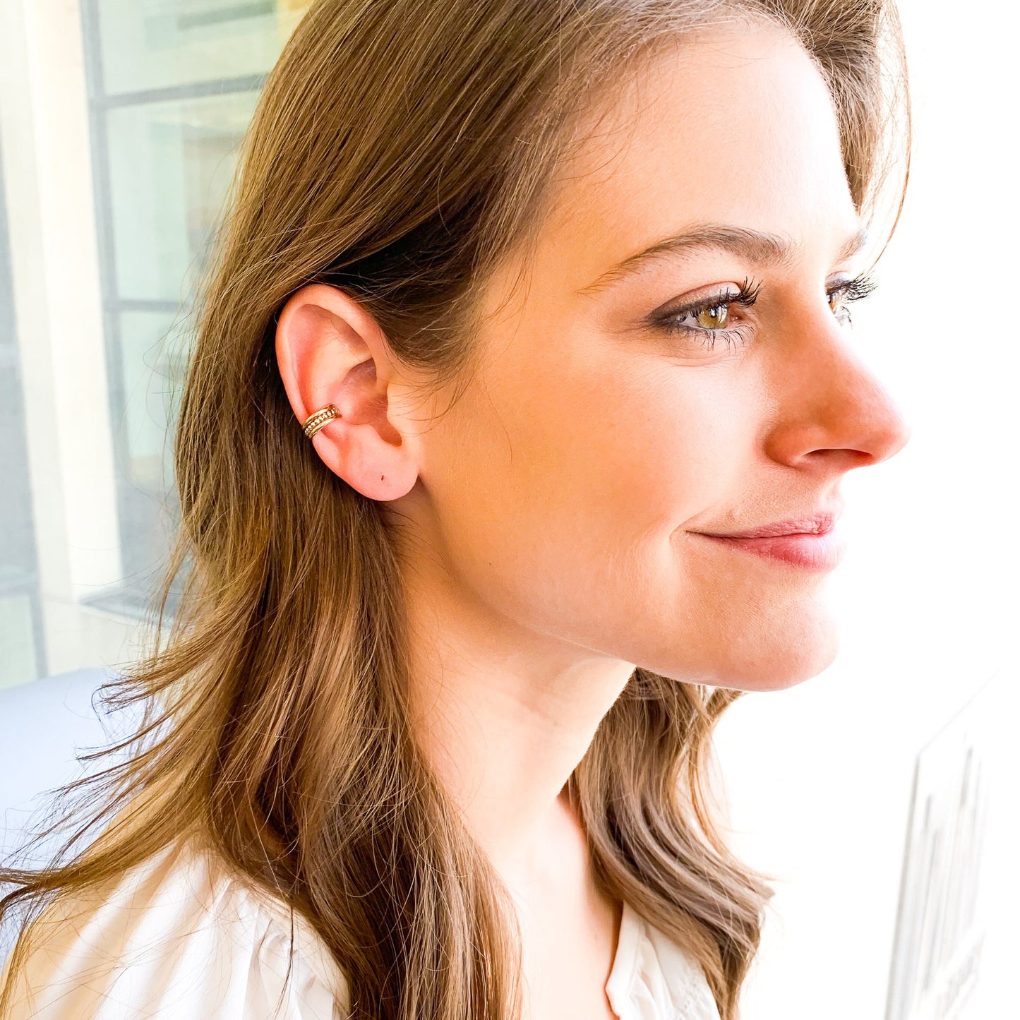 Bead Conch Ear Cuff Triple Band, Sterling Silver