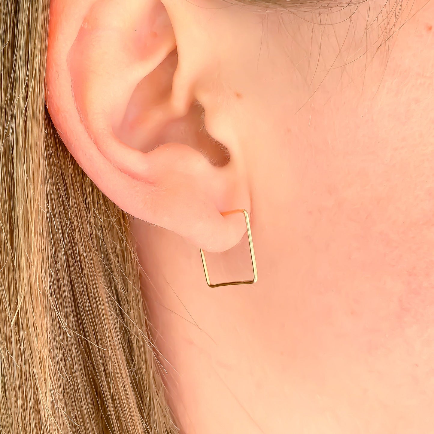 Mini Square Hoop Earrings, 14K Gold Filled