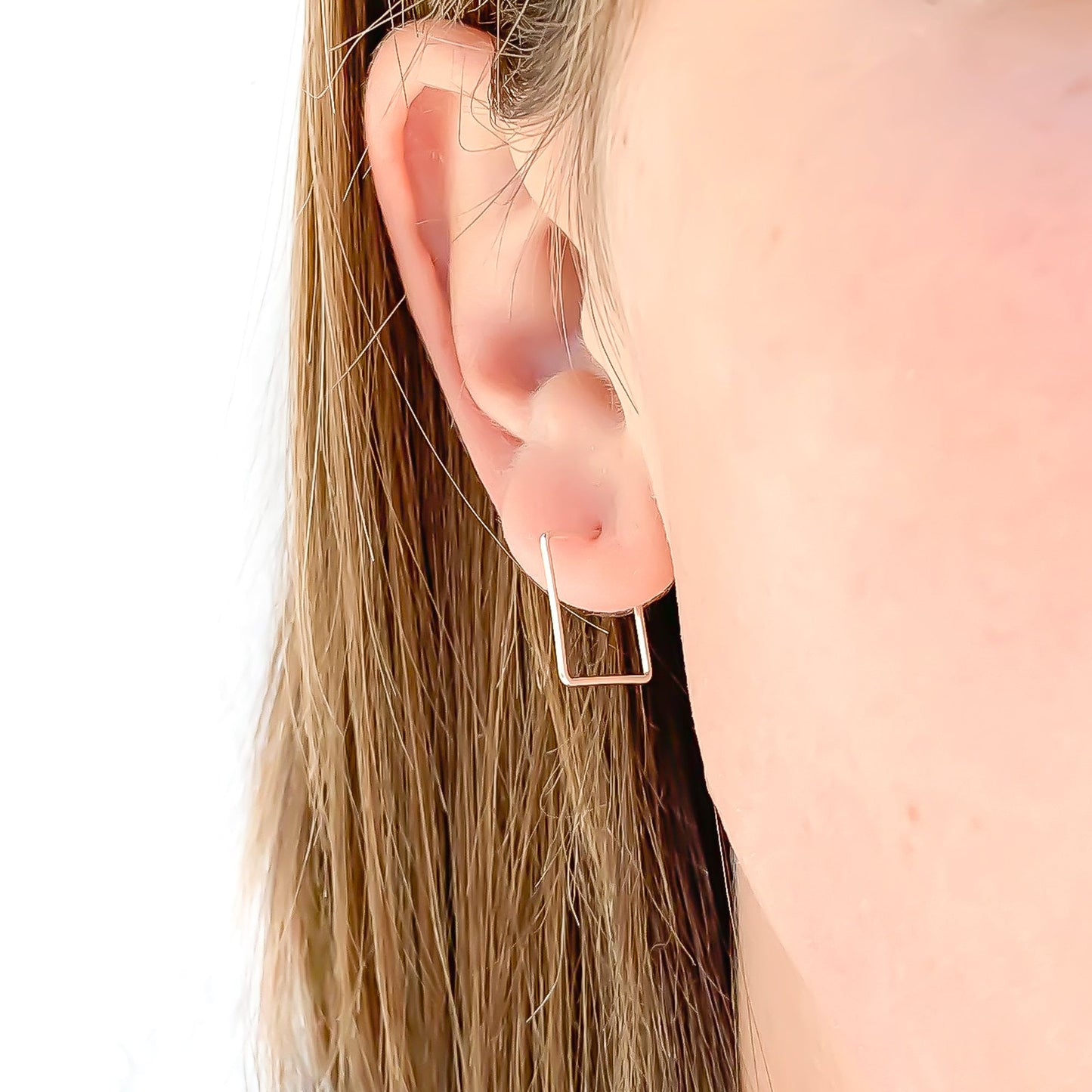 Mini Square Hoop Earrings, Sterling Silver