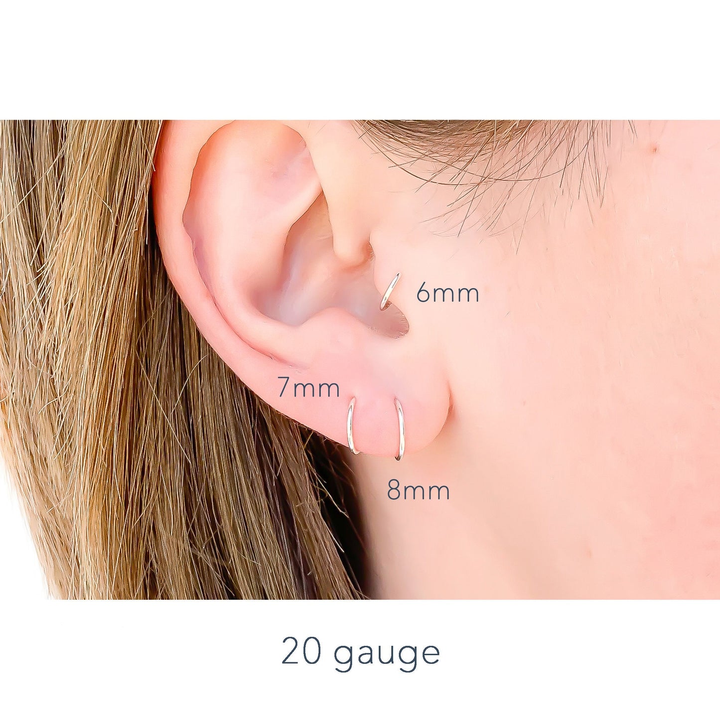 Solid White Gold Hoop Earrings, 8mm 9mm 10mm