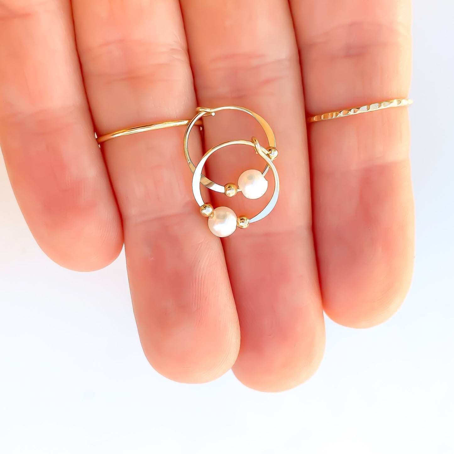 Crystal Pearl Bead Hoop Earrings, 14K Gold Filled
