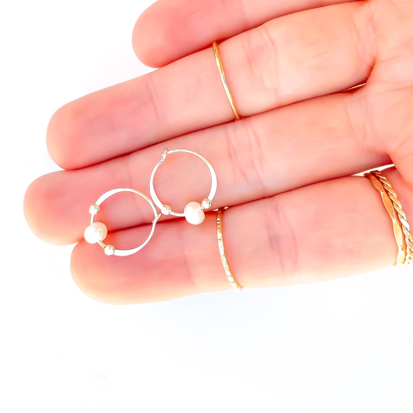 Crystal Pearl Bead Hoop Earrings, Sterling Silver