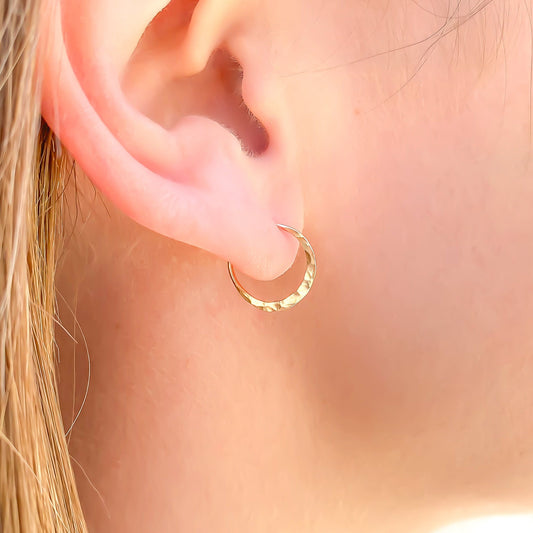 12mm Hammered Hoop Earrings, 14K Gold Filled
