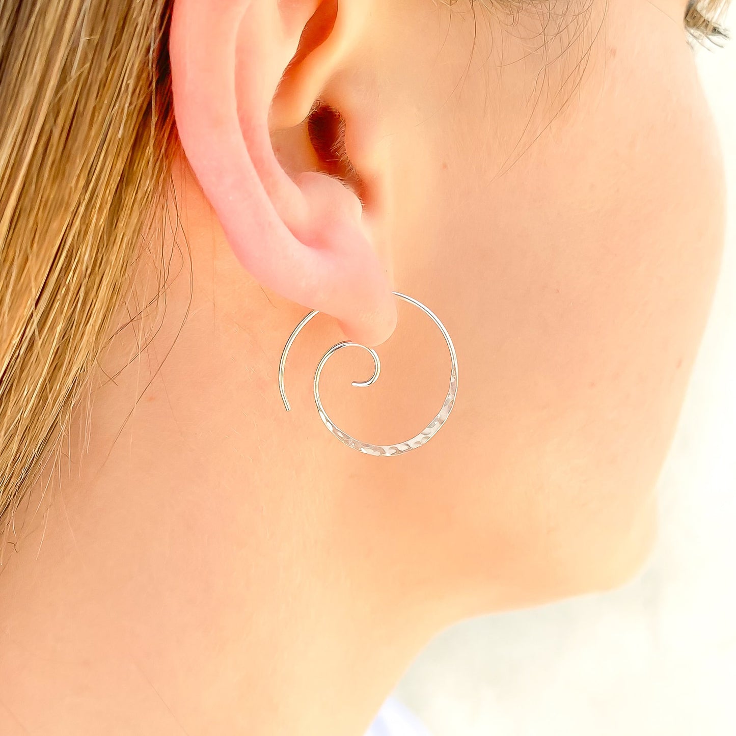 Hammered Spiral Hoop Earrings, Sterling Silver
