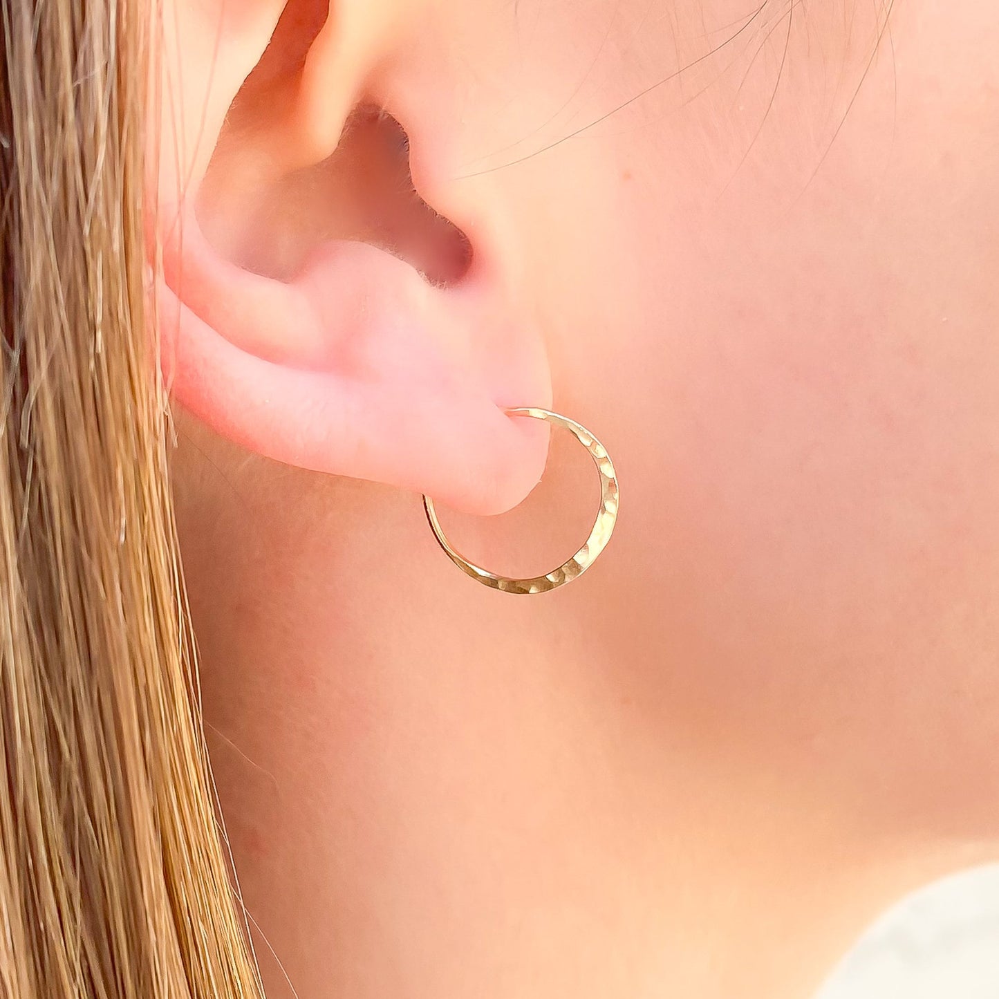 15mm Hammered Hoop Earrings, 14K Gold Filled