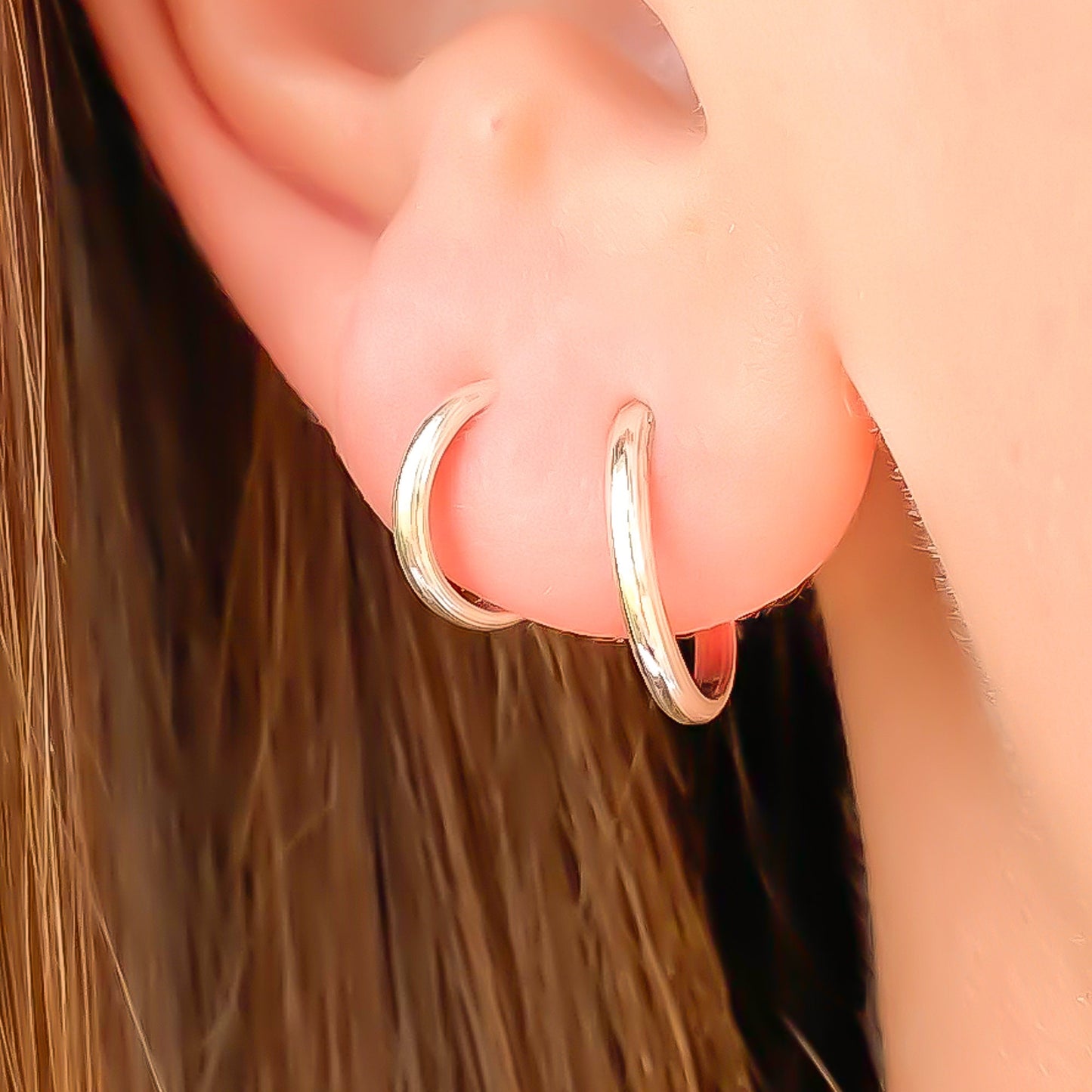 Half Round Hoop Earrings, Sterling Silver