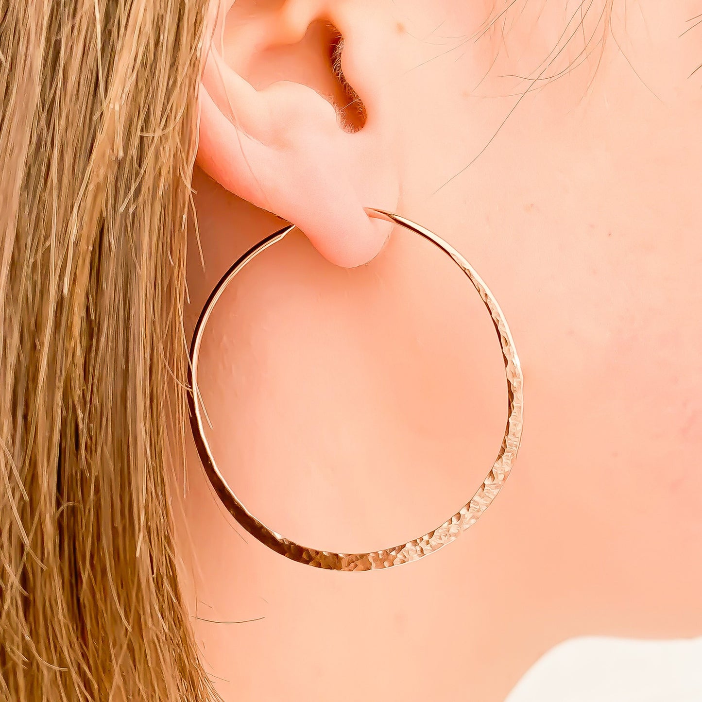 45mm Hammered Hoop Earrings, 14K Rose Gold Filled