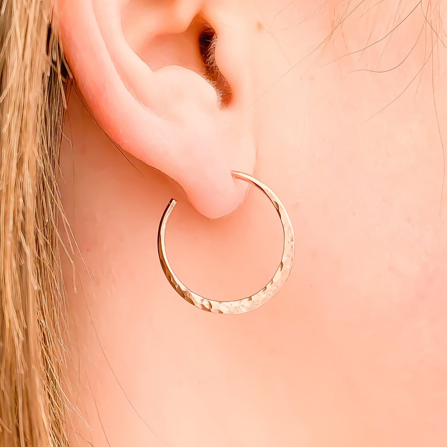 25mm Hammered Hoop Earrings, 14K Rose Gold Filled