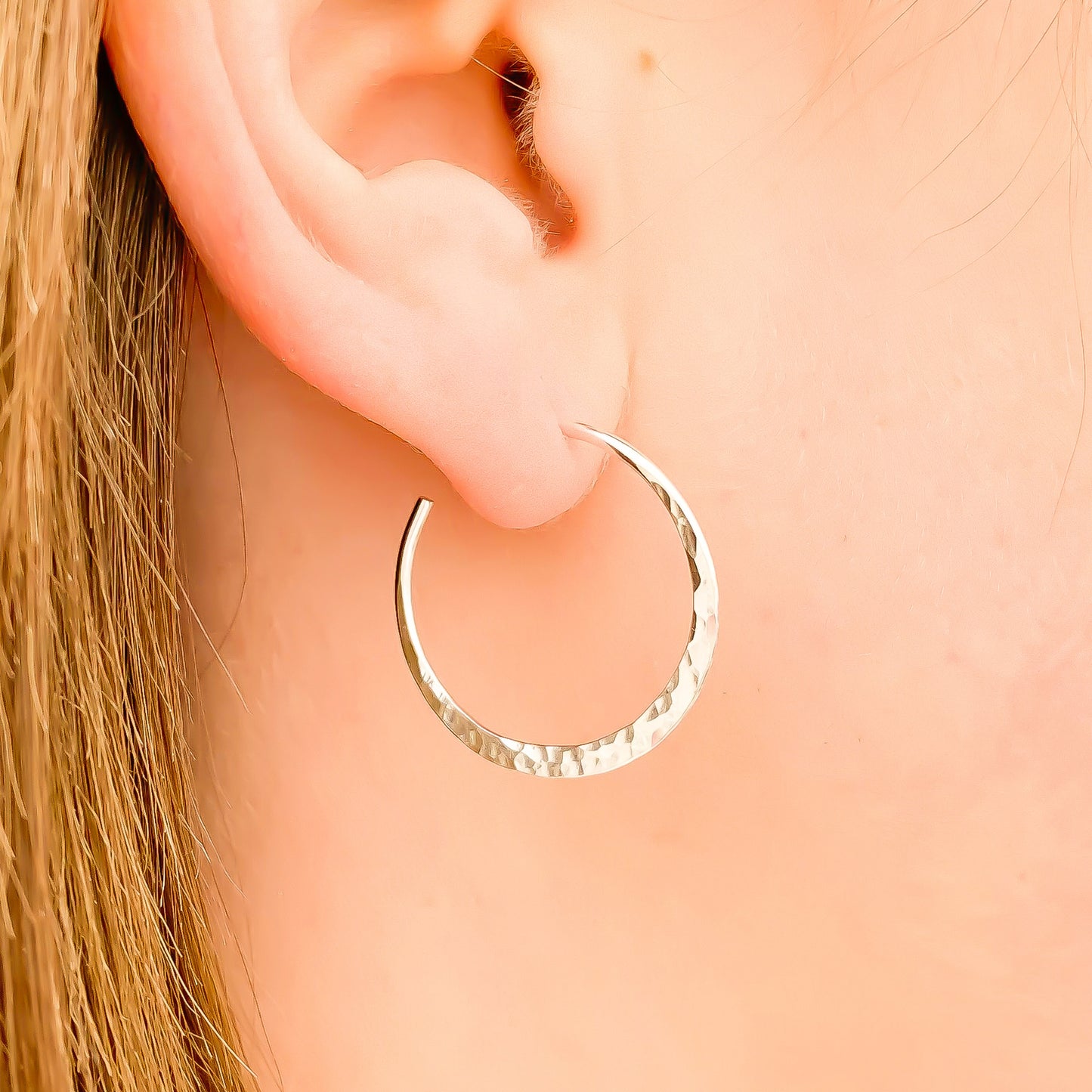 25mm Hammered Hoop Earrings, Sterling Silver