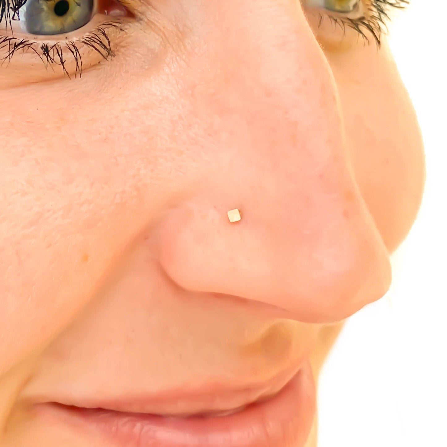 Solid 14K Gold Square Nose Stud, L Bend