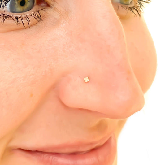 Solid 14K Gold Square Nose Stud, L Bend