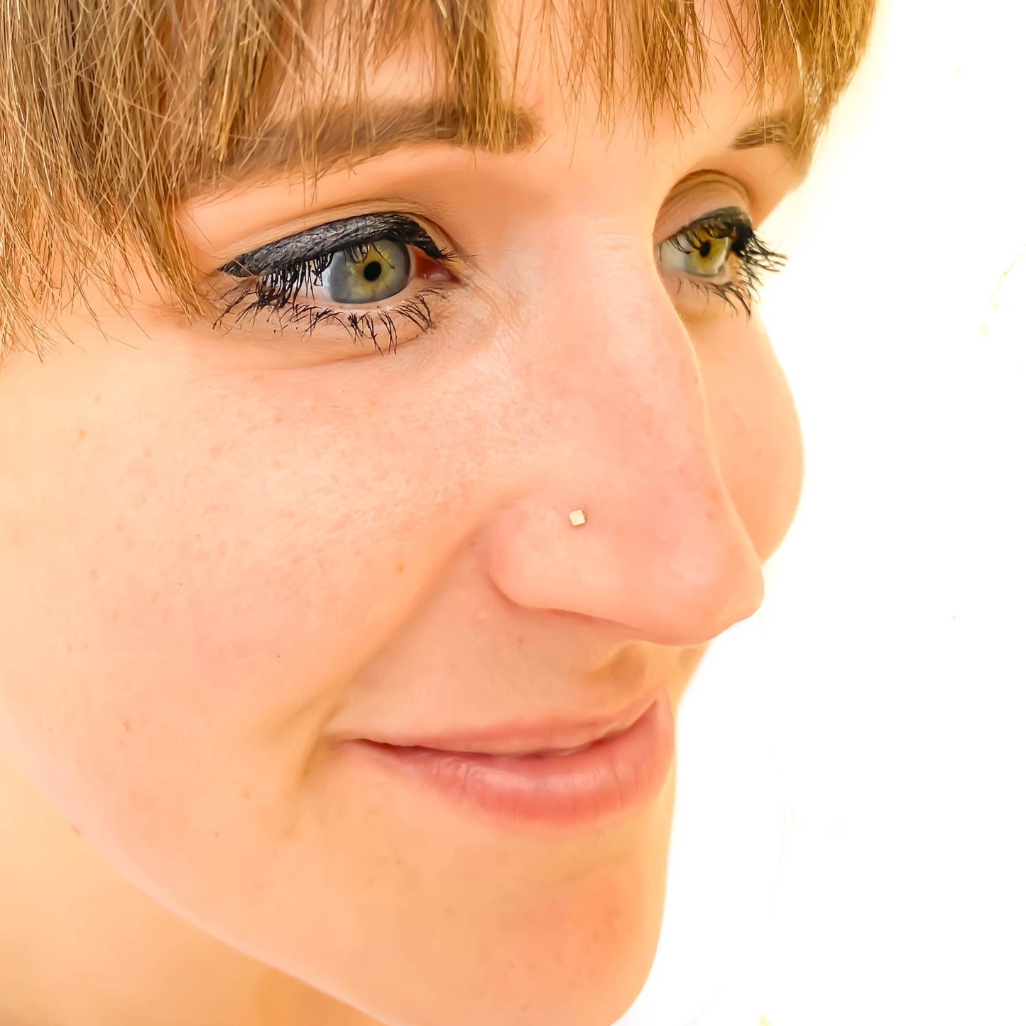 Solid 14K Gold Square Nose Stud, L Bend
