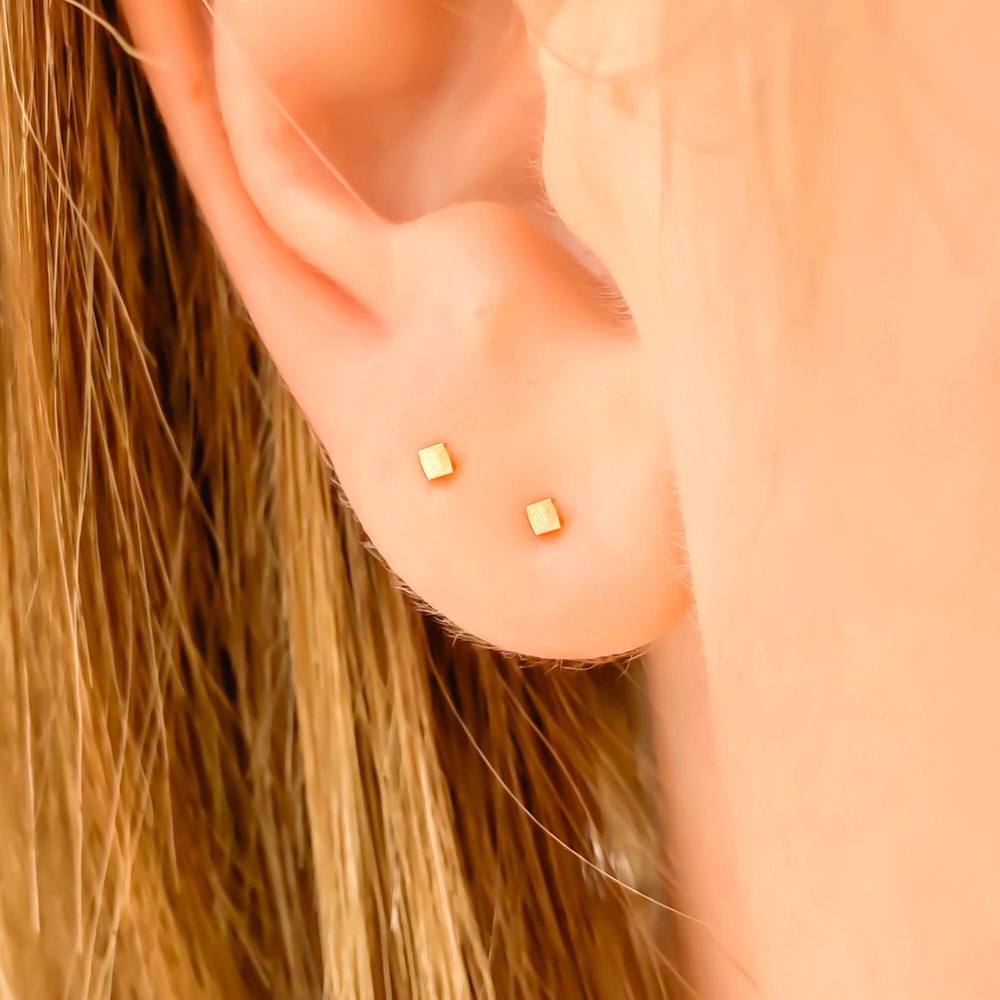 14K Tiny Square Stud Earring, 2mm