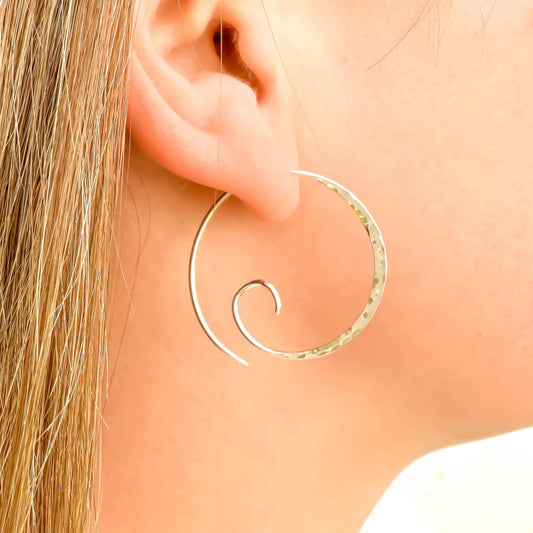 Thick Hammered Spiral Hoop Earrings