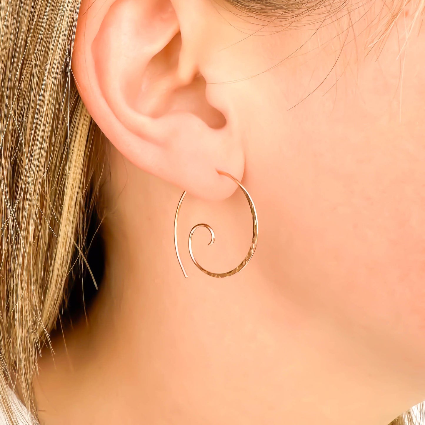 Thick Hammered Spiral Hoop Earrings