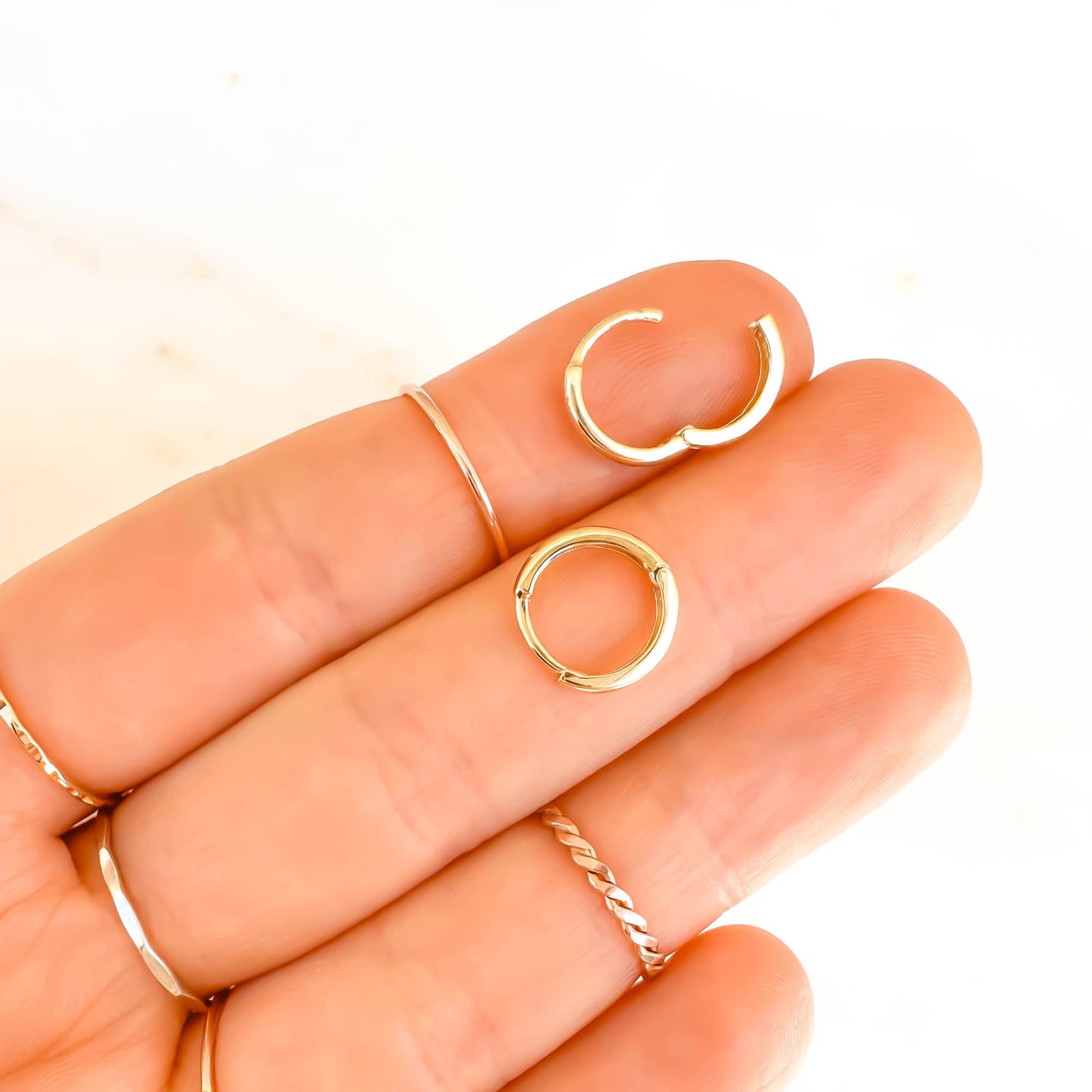 14K Solid Gold Hinge Hoop Huggie, 8mm
