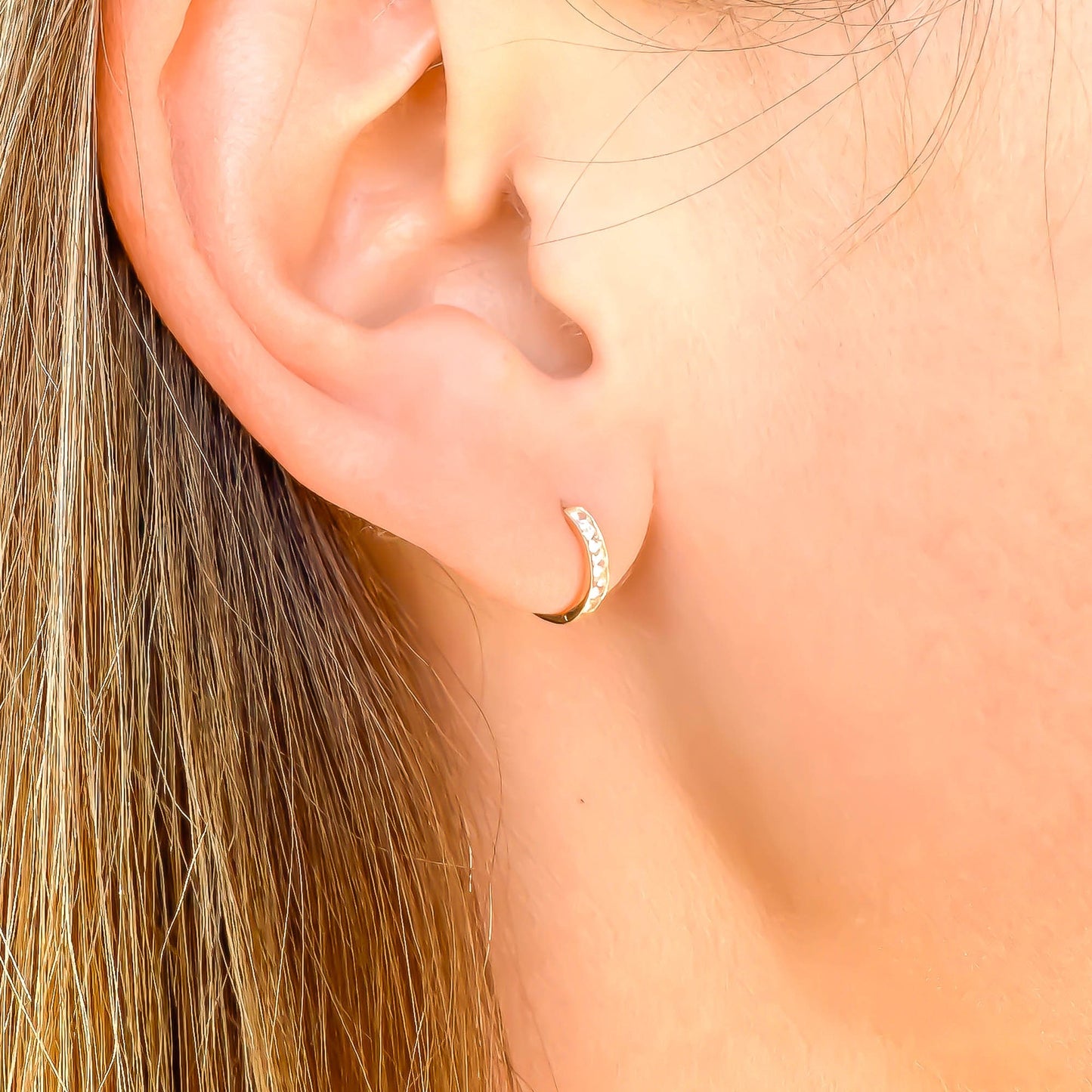 Channel Set 14K Gold Hinge Hoop Earrings, 8mm
