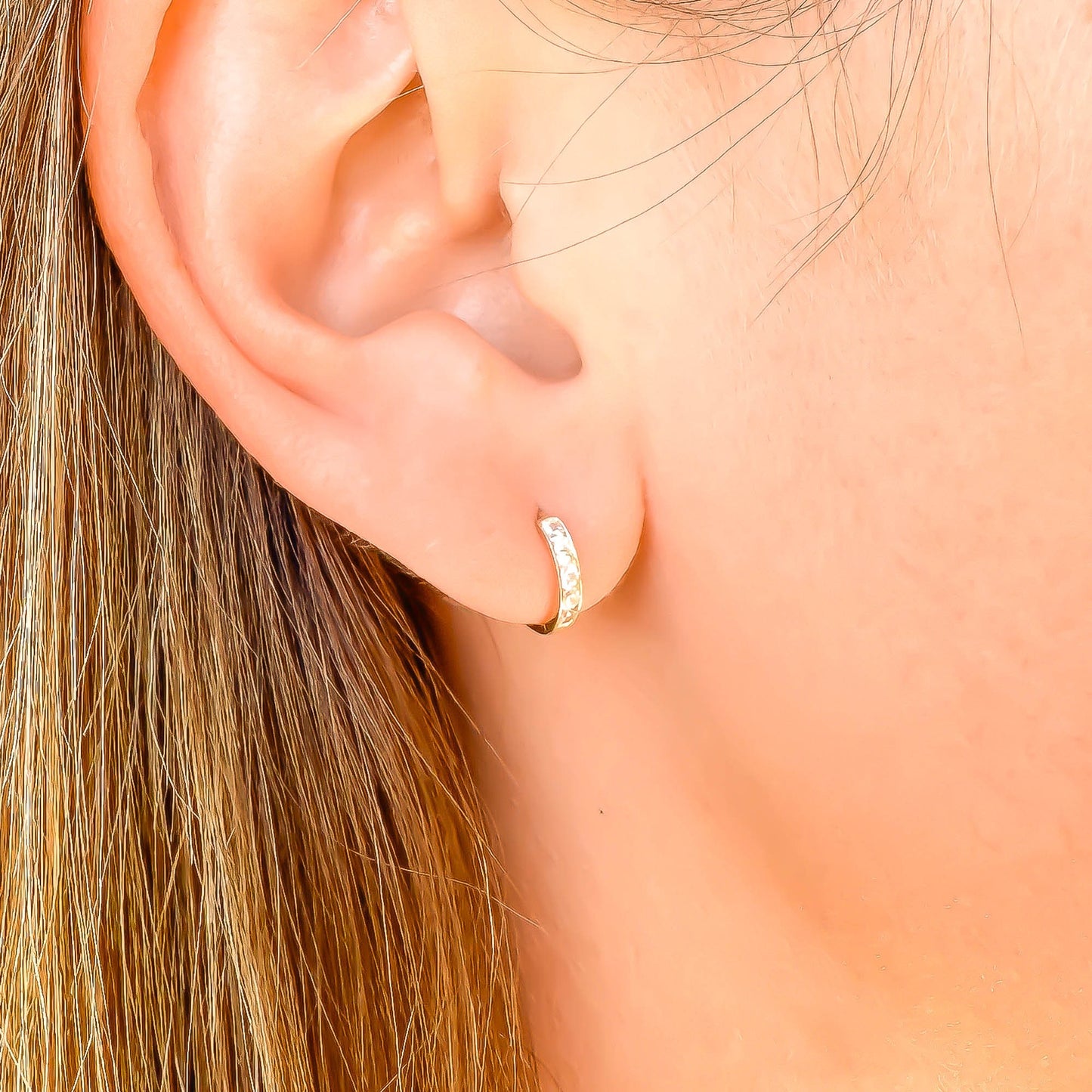 Channel Set 14K Gold Hinge Hoop Earrings, 8mm