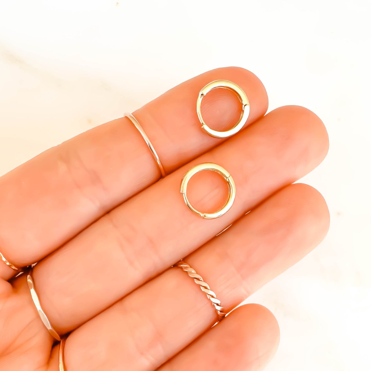 14K Solid Gold Hinge Hoop Huggie, 8mm