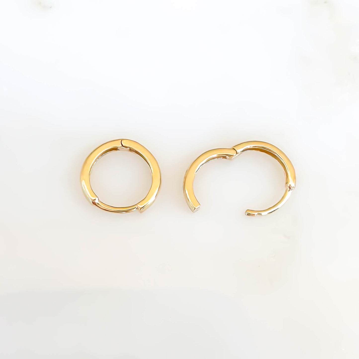 14K Solid Gold Hinge Hoop Huggie, 8mm