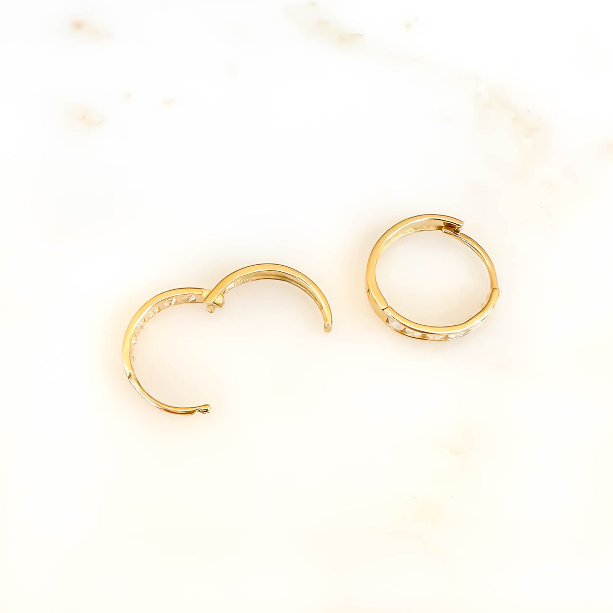 Solid 14K Gold CZ Hinge Hoops, 10mm