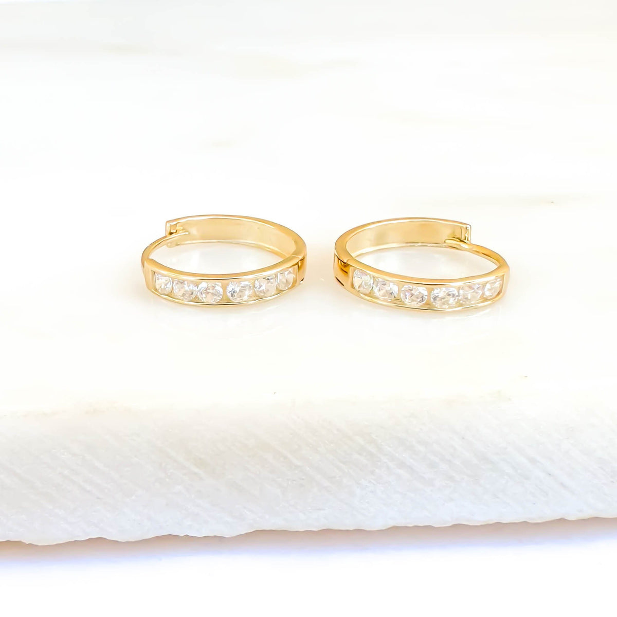 Solid 14K Gold CZ Hinge Hoops, 10mm