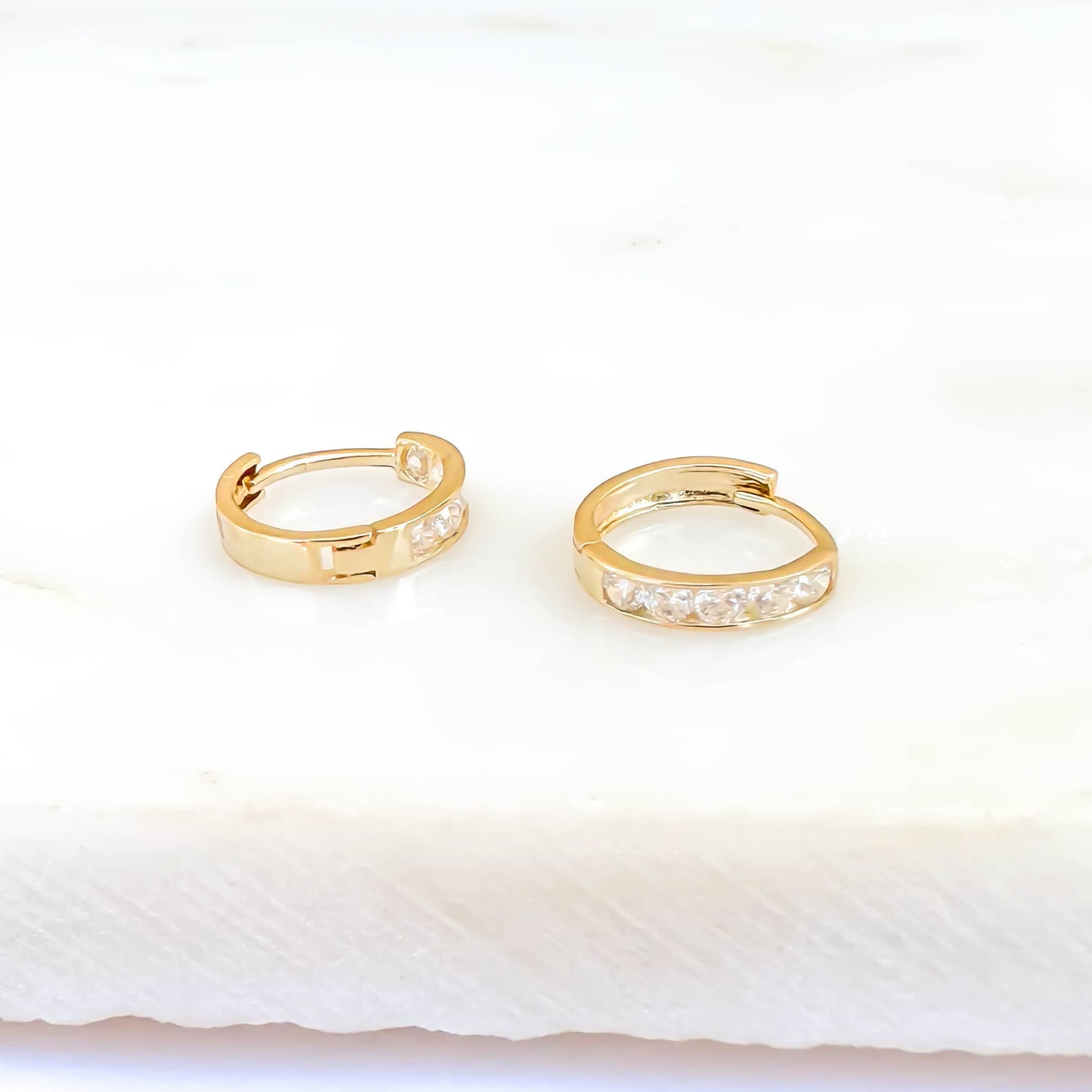 Channel Set 14K Gold Hinge Hoop Earrings, 8mm