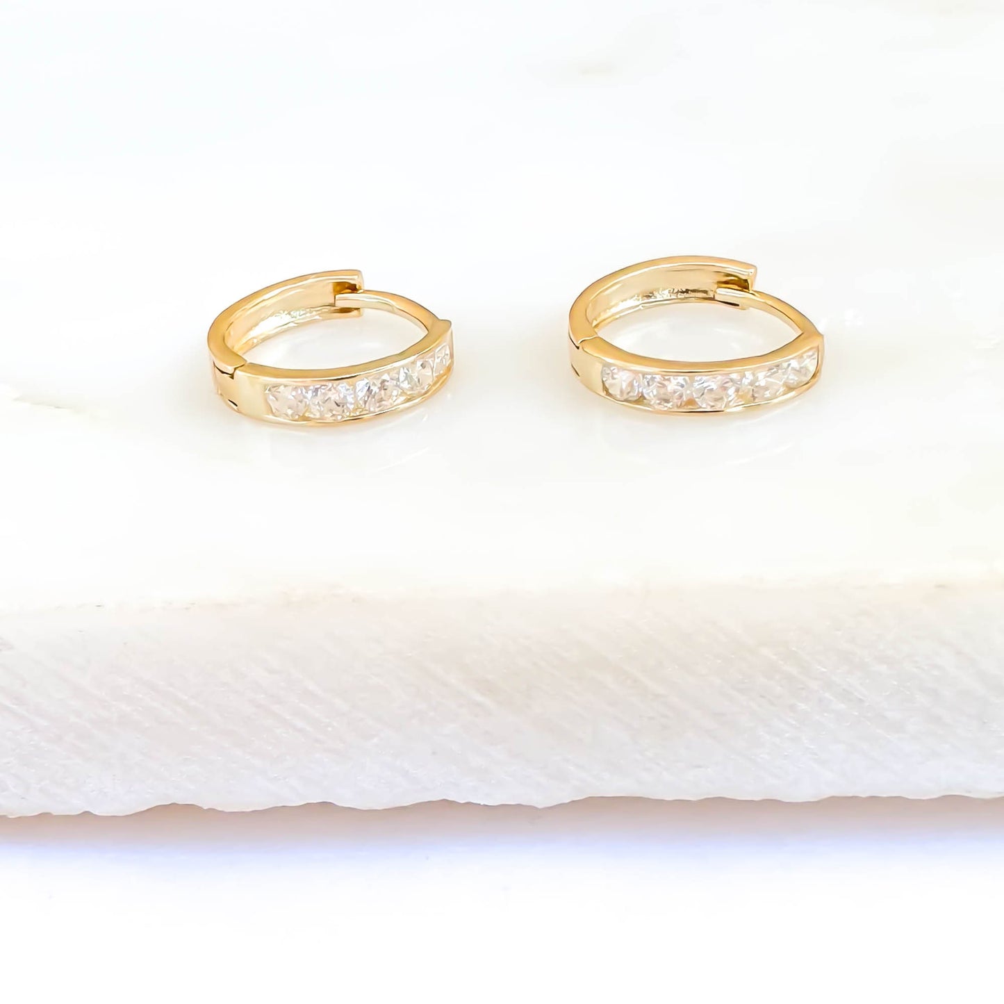 Channel Set 14K Gold Hinge Hoop Earrings, 8mm