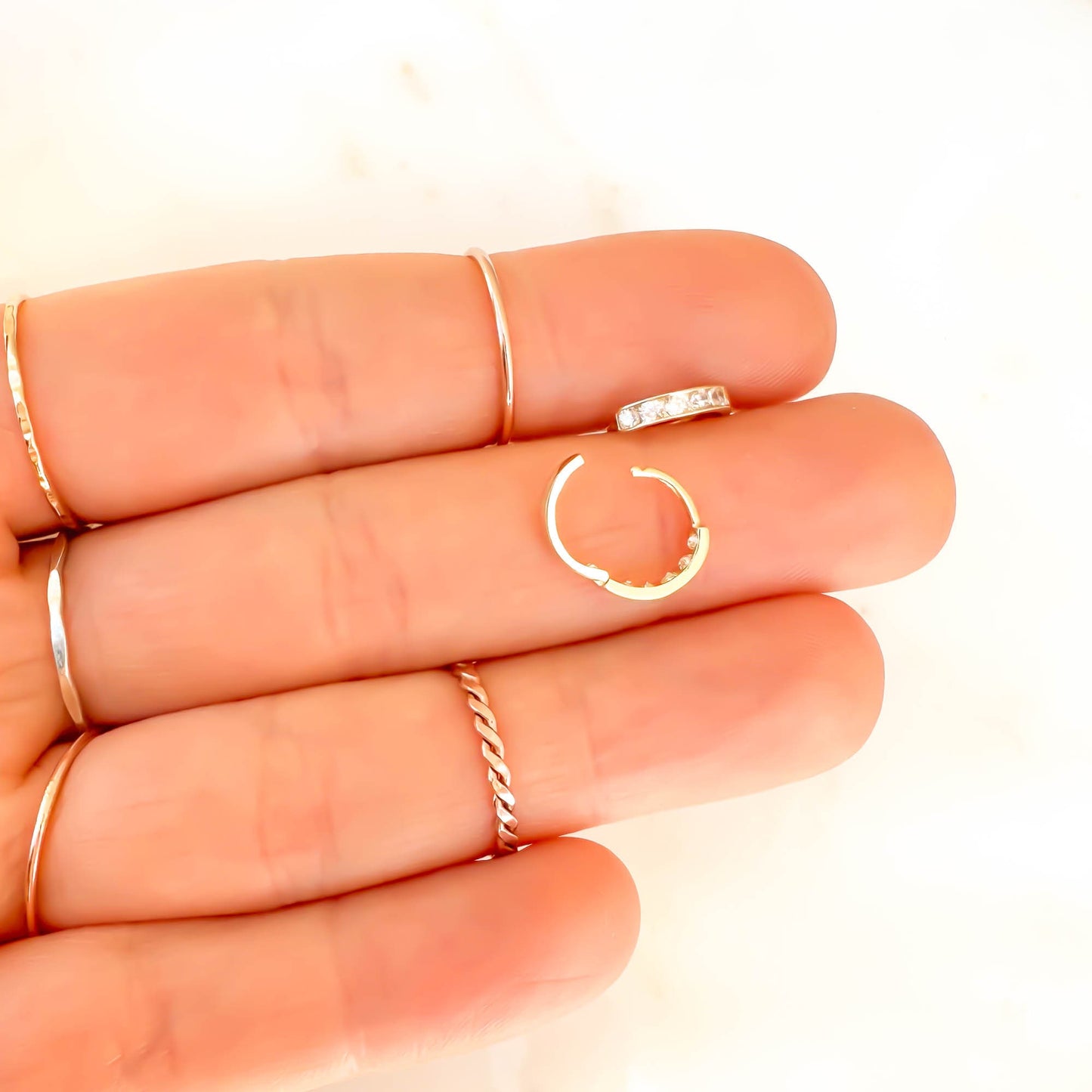 Channel Set 14K Gold Hinge Hoop Earrings, 8mm