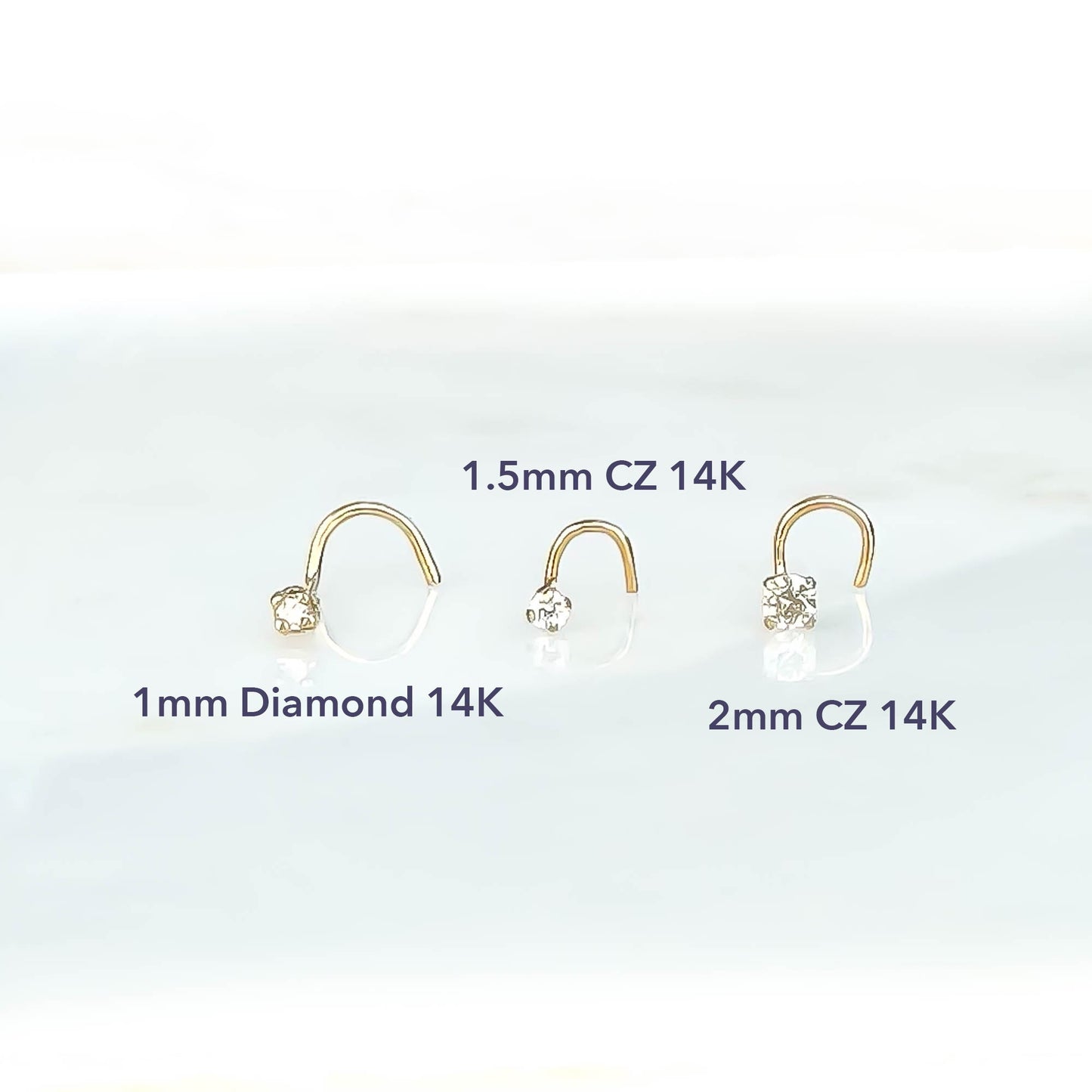 Solid 14K Gold True Diamond Nose Screw Stud