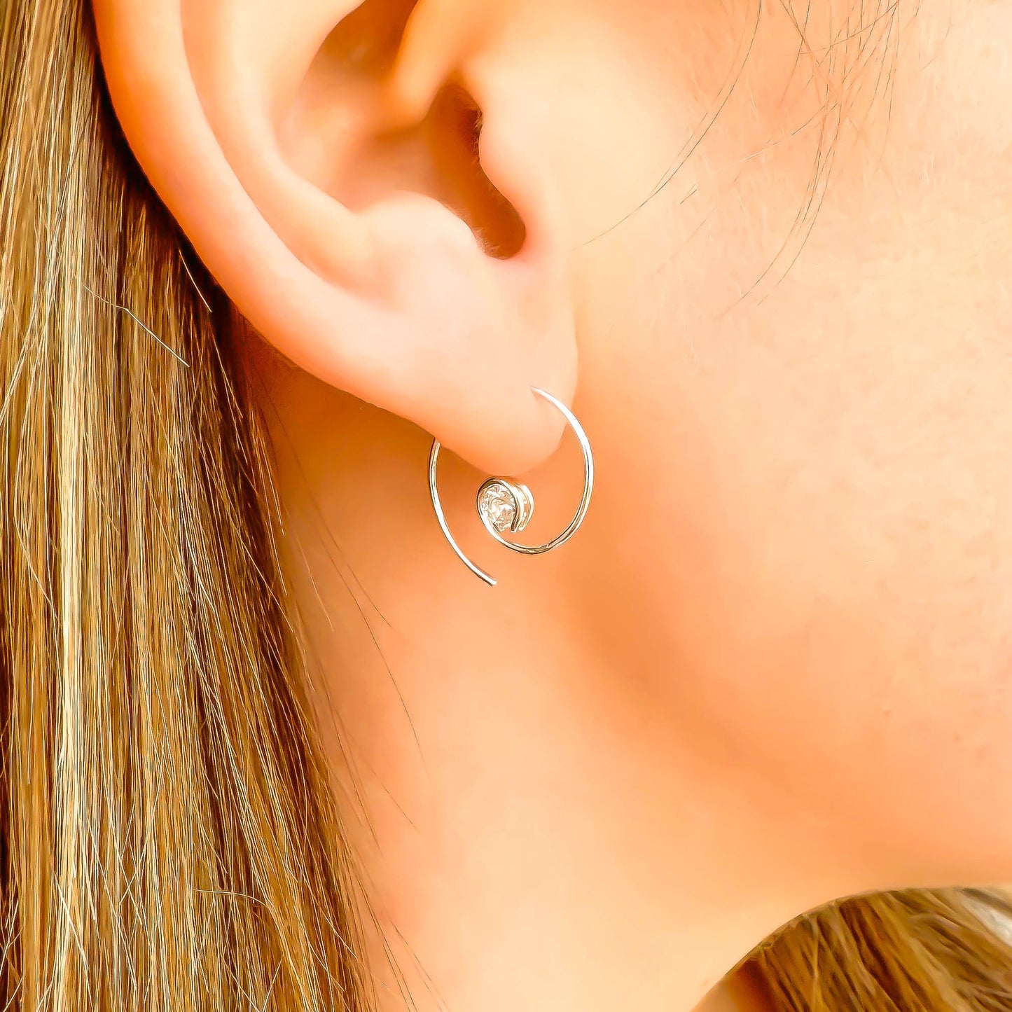 CZ Spiral Hoop Earrings, Sterling Silver