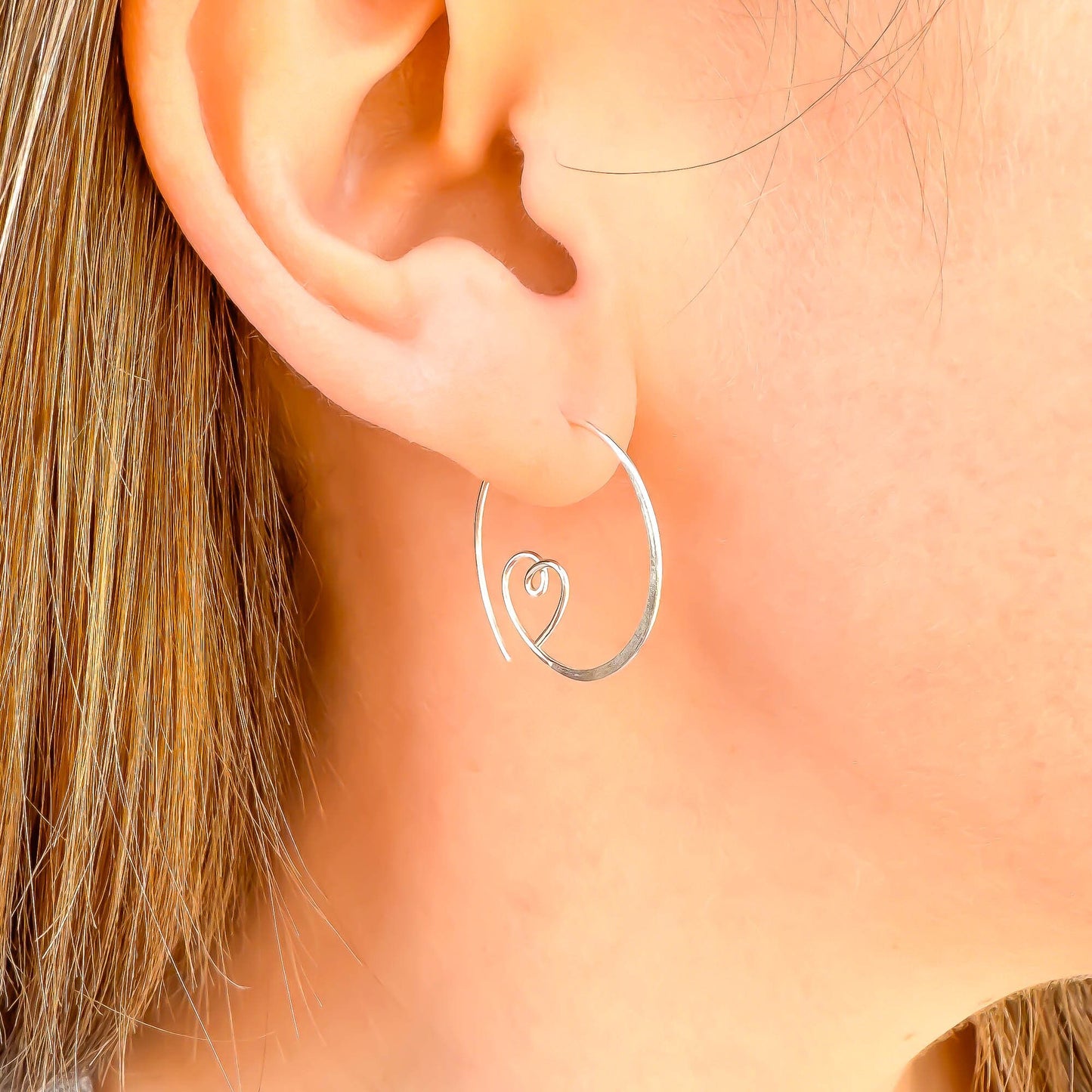 Heart Spiral Hoop Earrings, Sterling Silver