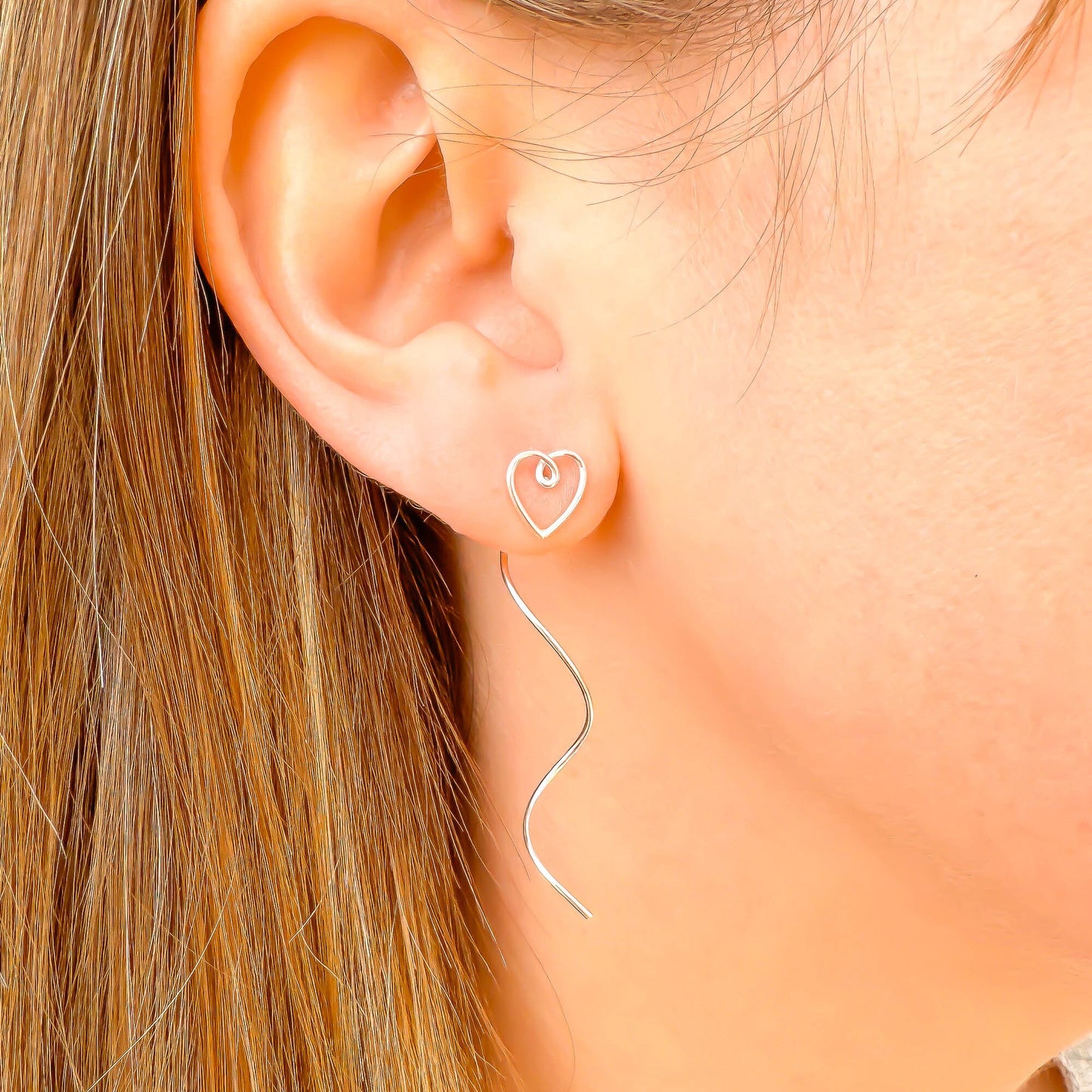 Heart Spiral Threader Earrings, Sterling Silver